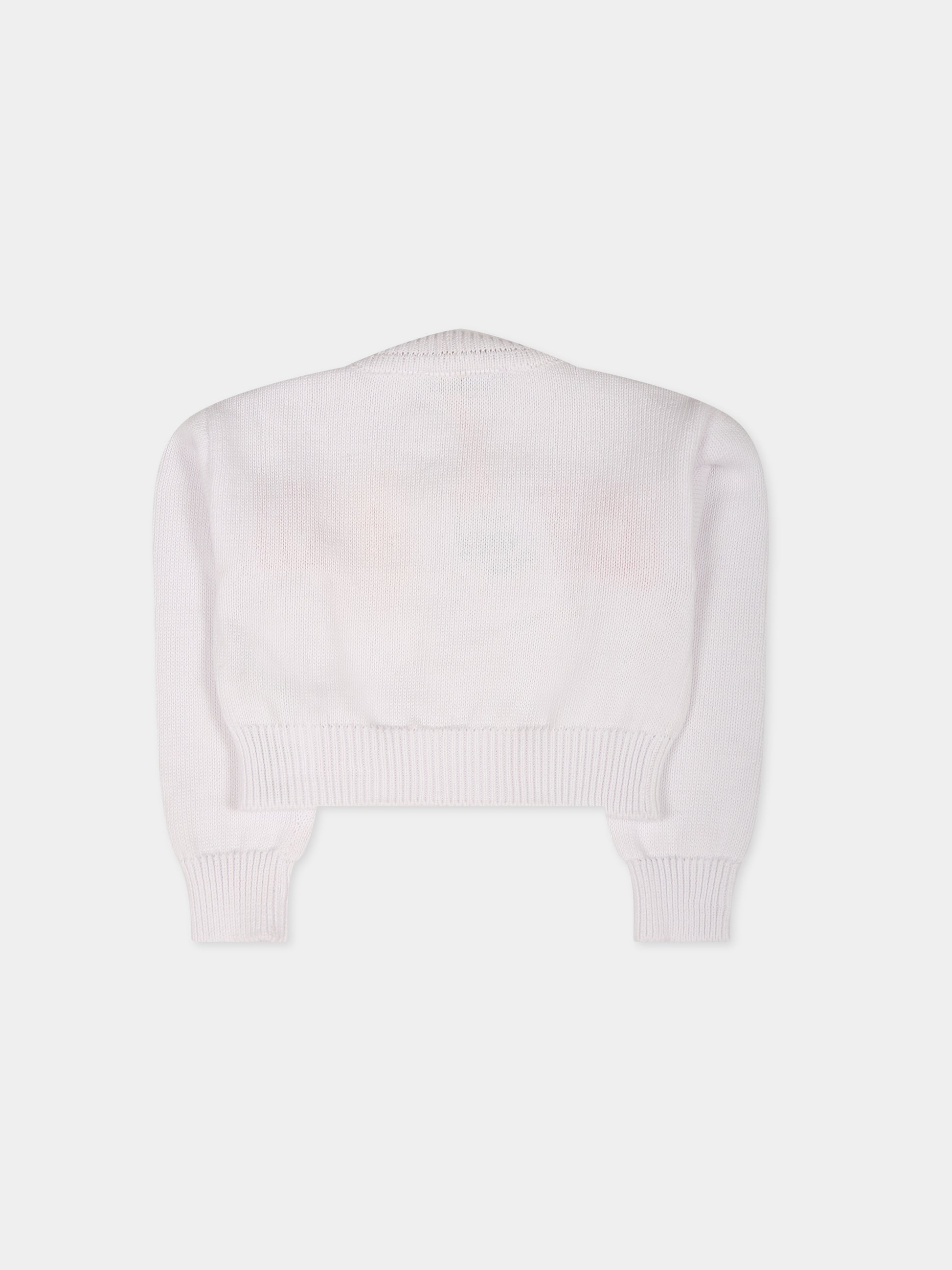 Cardigan bianco per neonata con logo multicolor,Msgm Kids,MS029382 001