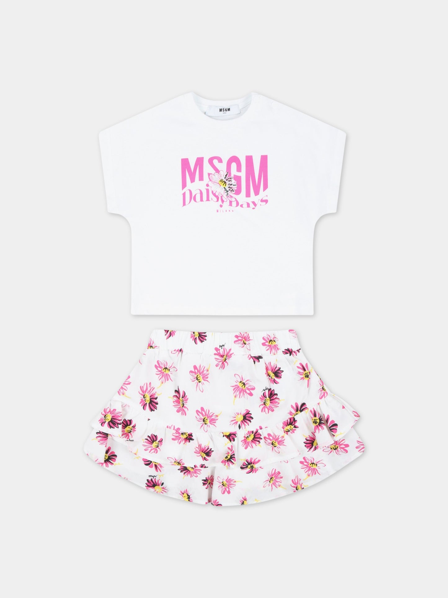 Completo bianco per neonata con logo fucsia,Msgm Kids,MS029387 001