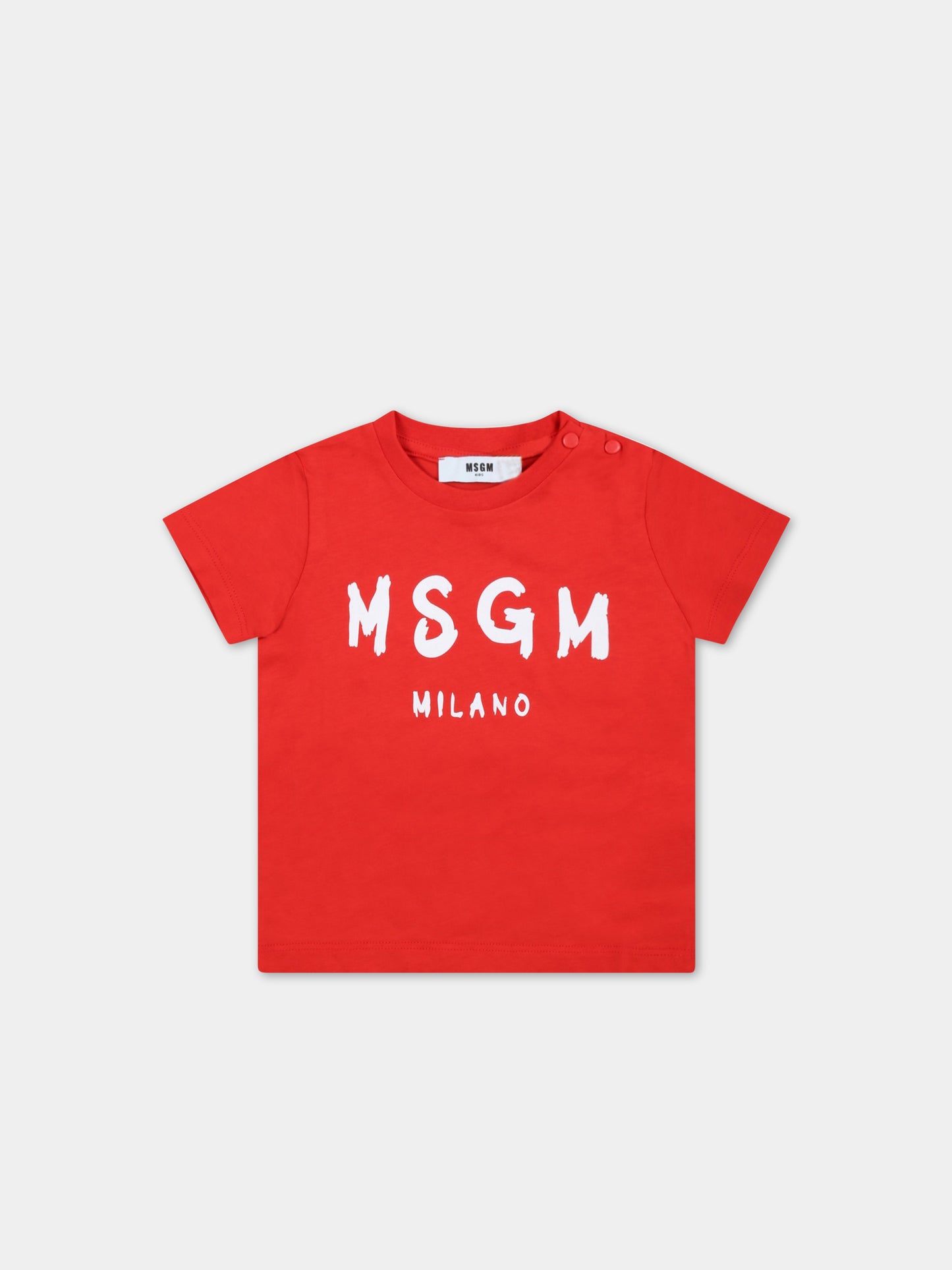 T-shirt rossa per neonati con logo bianco,Msgm Kids,MS029355 040