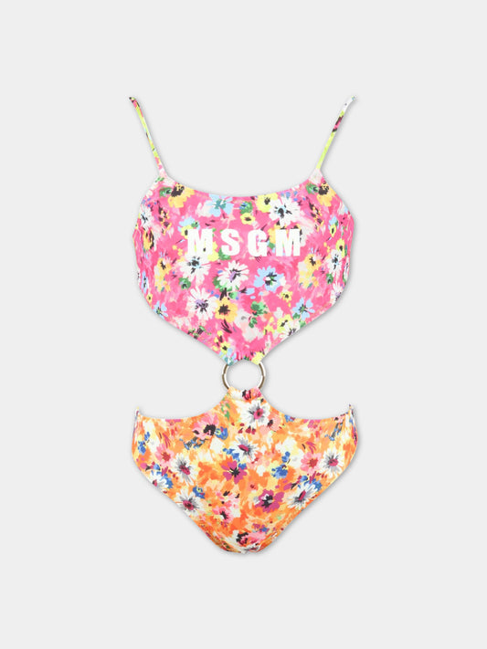 Trikini multicolor per bambina con stampa floreale,Msgm Kids,MS029354 200