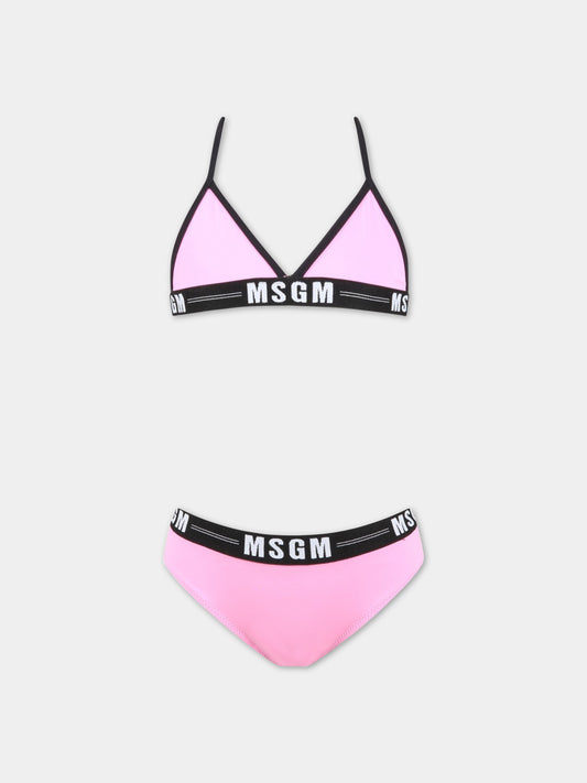 Bikini rosa per bambina con logo bianco,Msgm Kids,MS029344 042