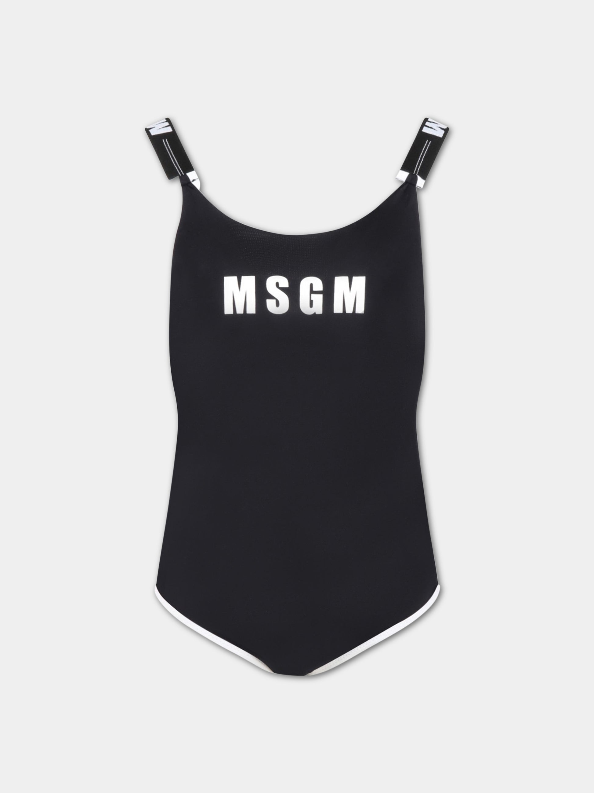 Costume nero da bagno per bambina con logo bianco,Msgm Kids,MS029343 110