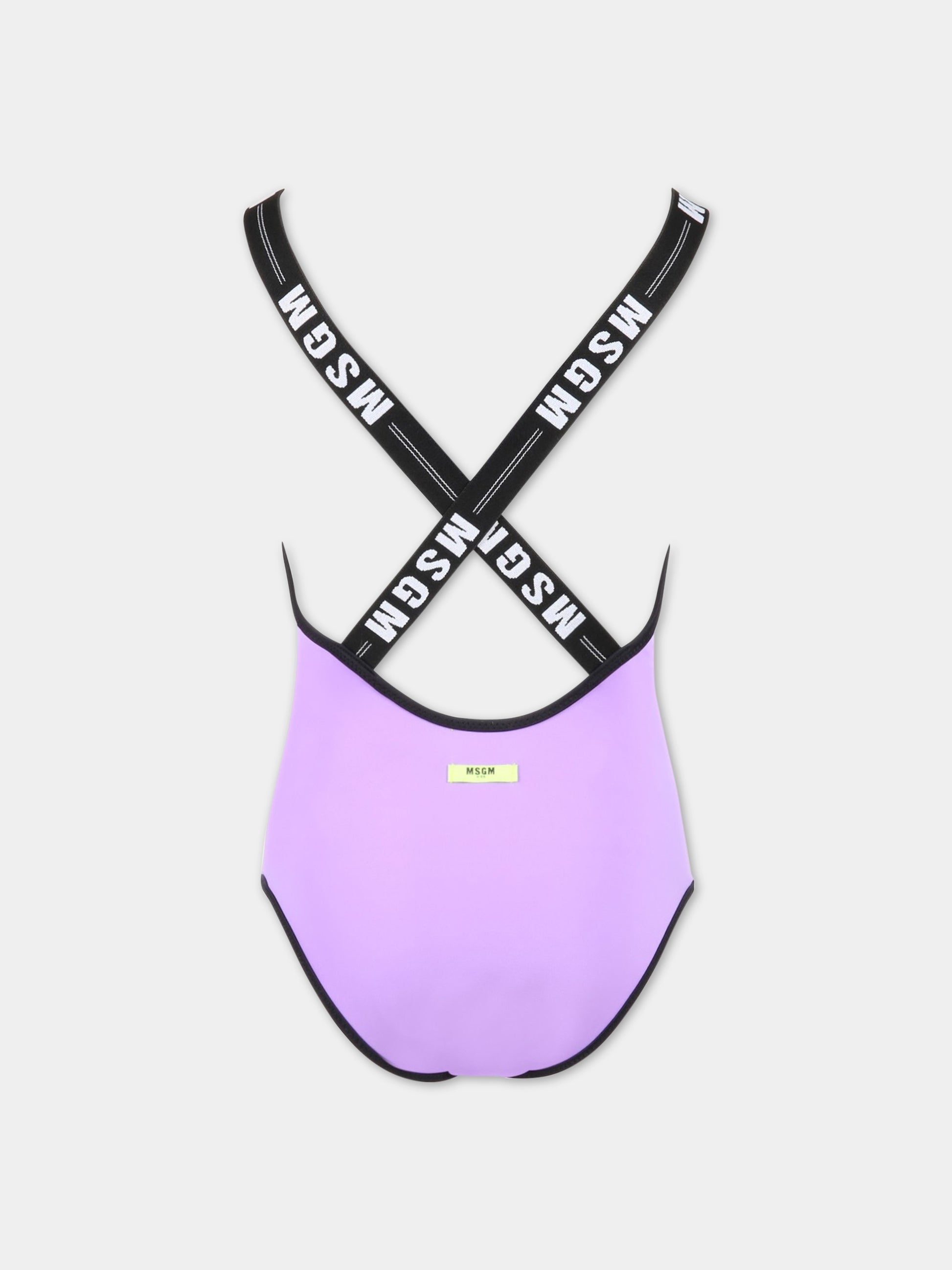 Costume viola da bagno per bambina con logo bianco,Msgm Kids,MS029343 071