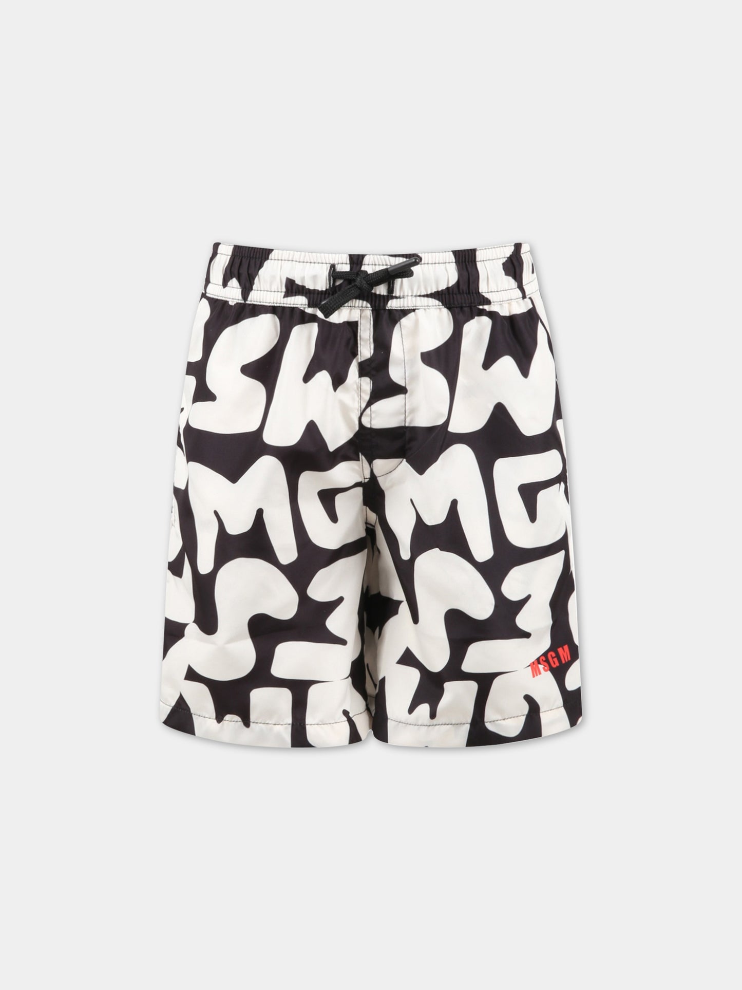 Boxer neri da mare per bambino con logo avorio,Msgm Kids,MS029532 200