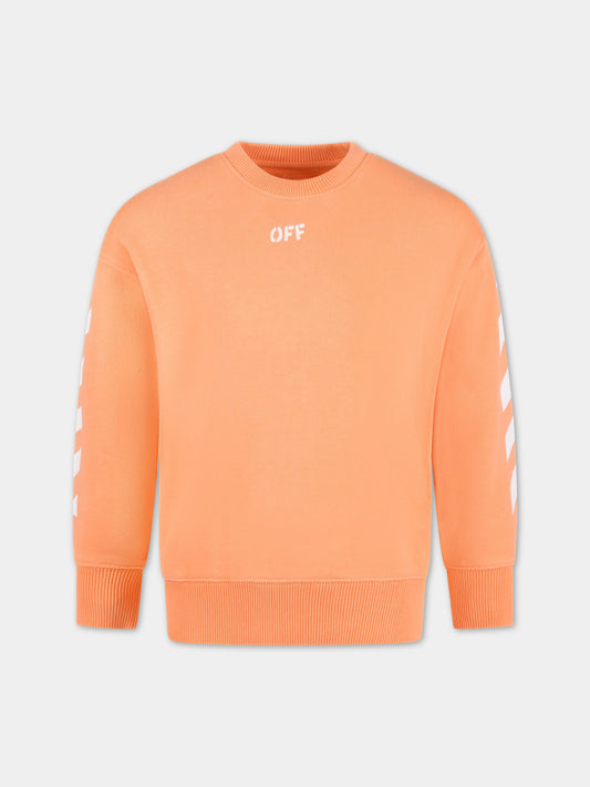 Felpa arancione per bambini con logo bianco,Off White,OGBA001S23FLE0022101