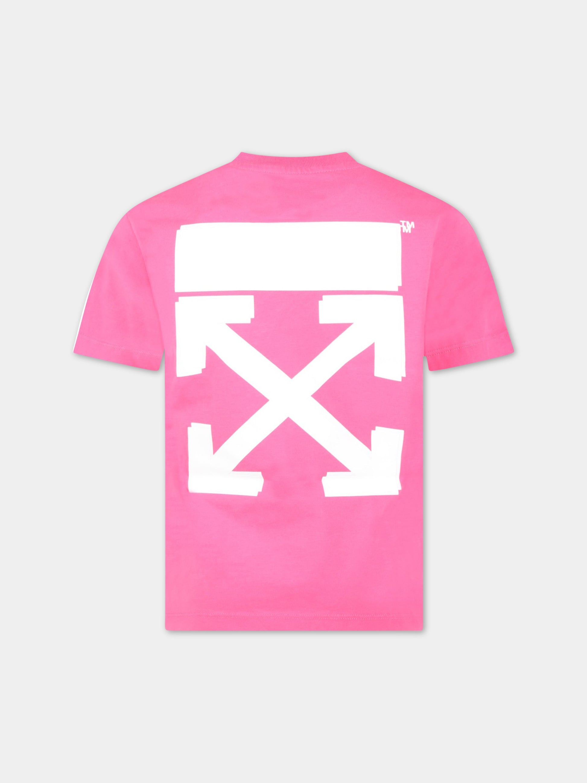 T-shirt fucsia per bambina con logo bianco,Off White,OGAA001S23JER0013201