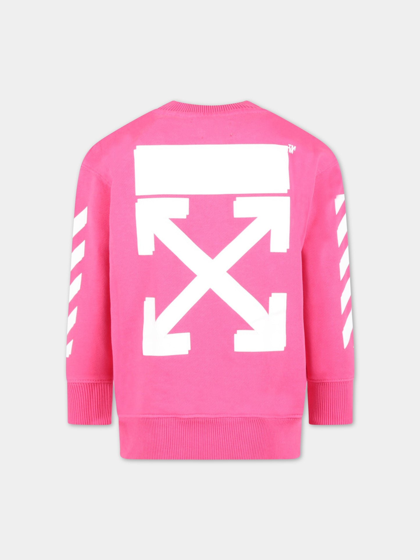 Felpa fucsia per bambina con logo bianco,Off White,OGBA001S23FLE0013201