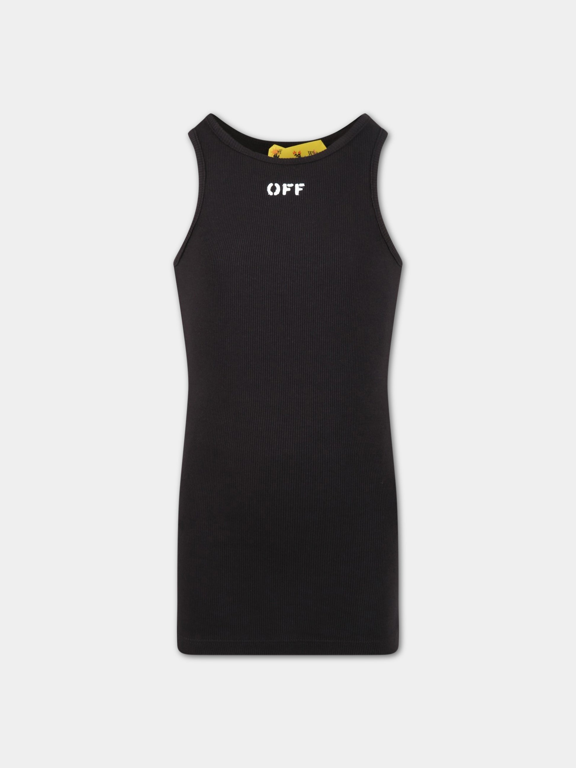 Vestito nero per bambina con logo bianco,Off White,OGDH001S23JER0011001