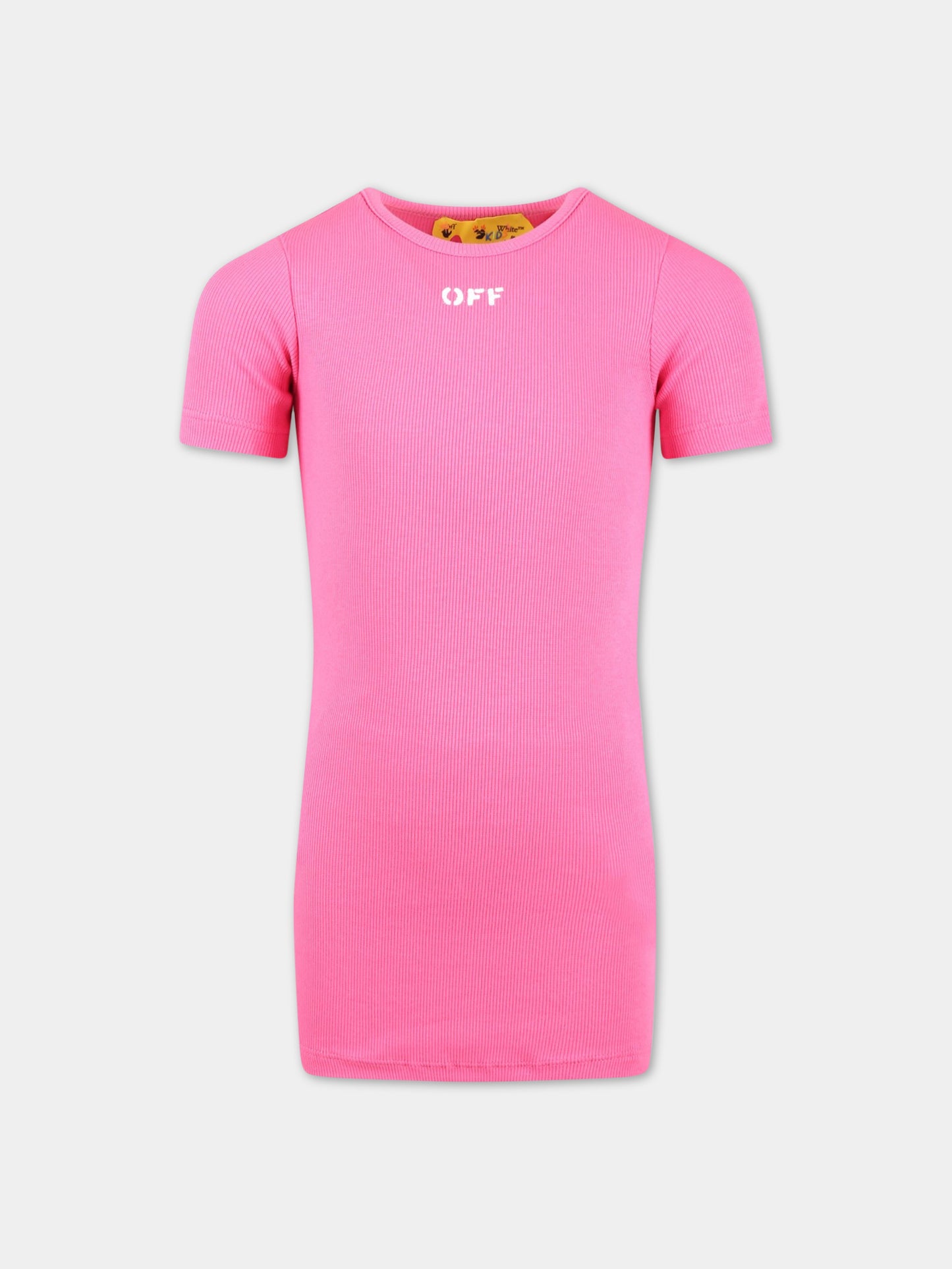 Vestito fucsia per bambina con logo bianco,Off White,OGDB035S23JER0013201