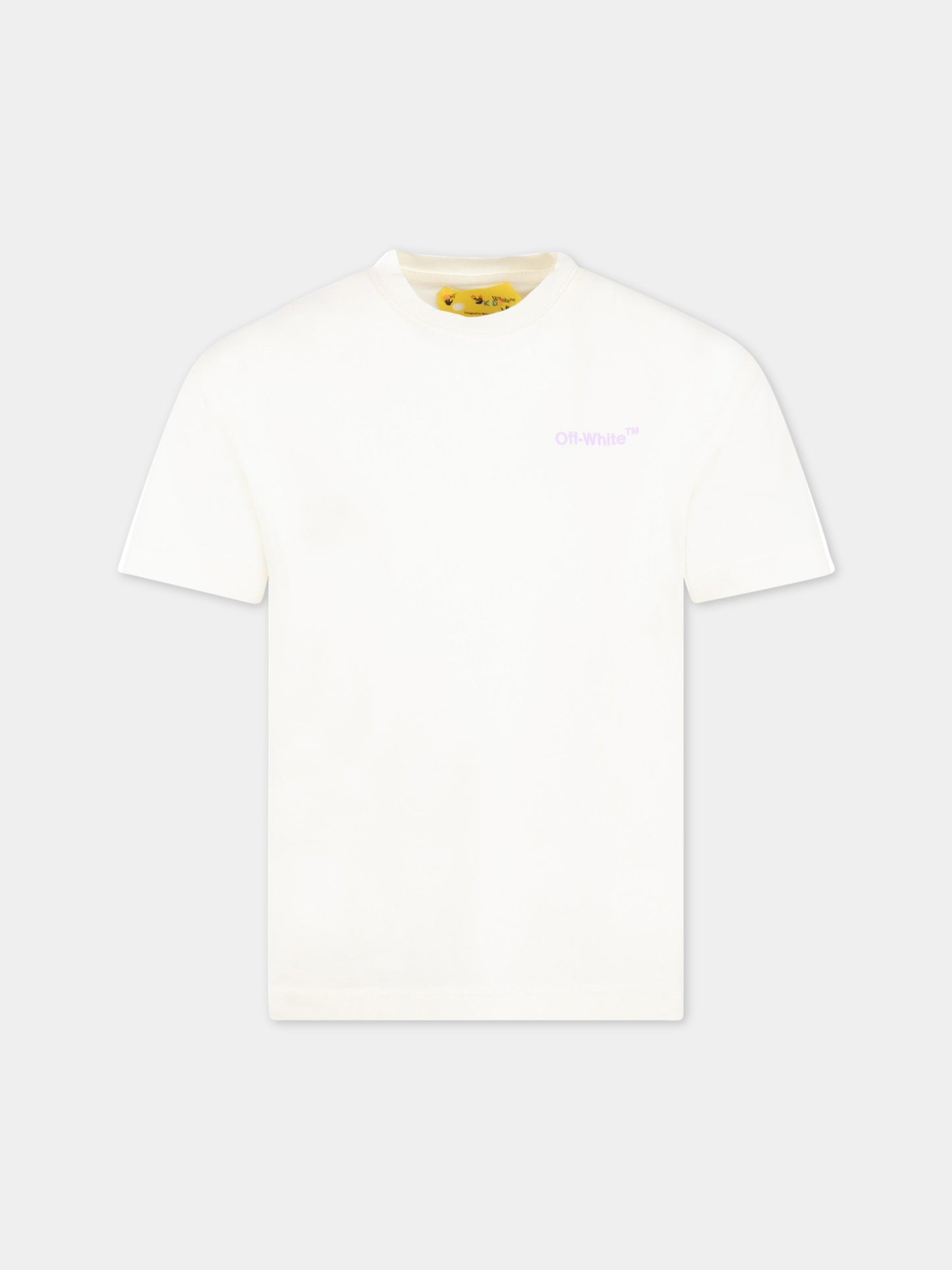 T-shirt avorio per bambina con logo viola,Off White,OGAA001S23JER0010336