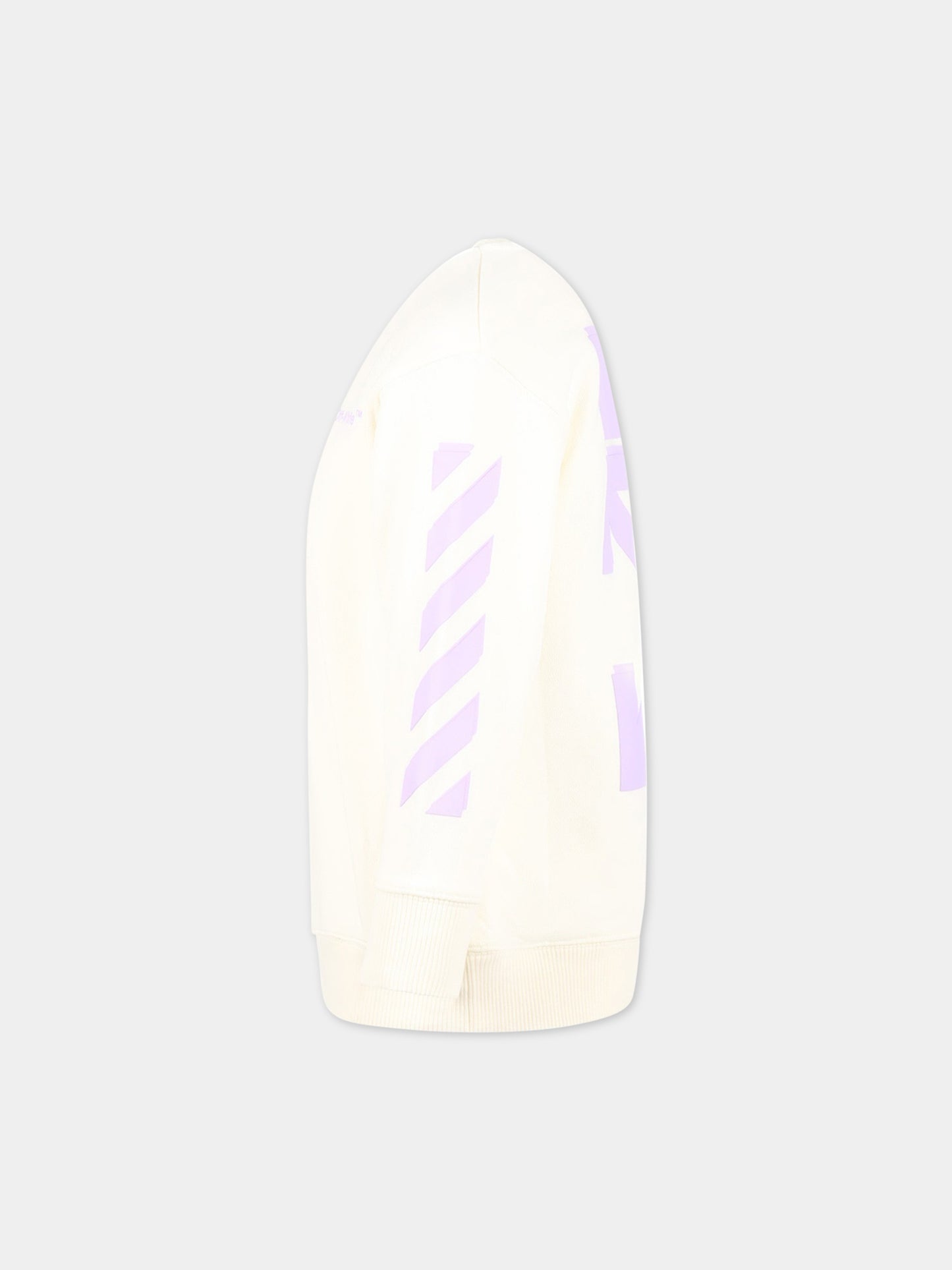 Felpa avorio per bambina con logo viola,Off White,OGBA001S23FLE0010336