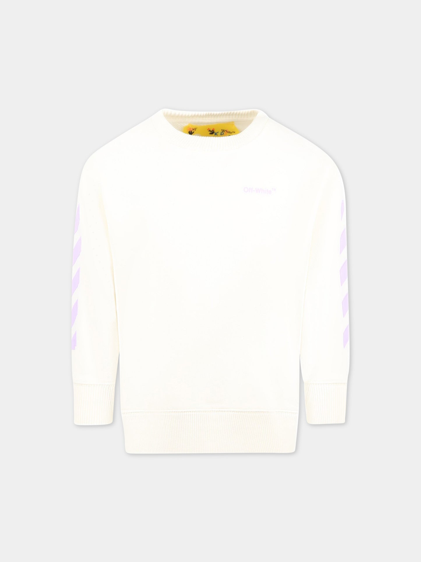 Felpa avorio per bambina con logo viola,Off White,OGBA001S23FLE0010336