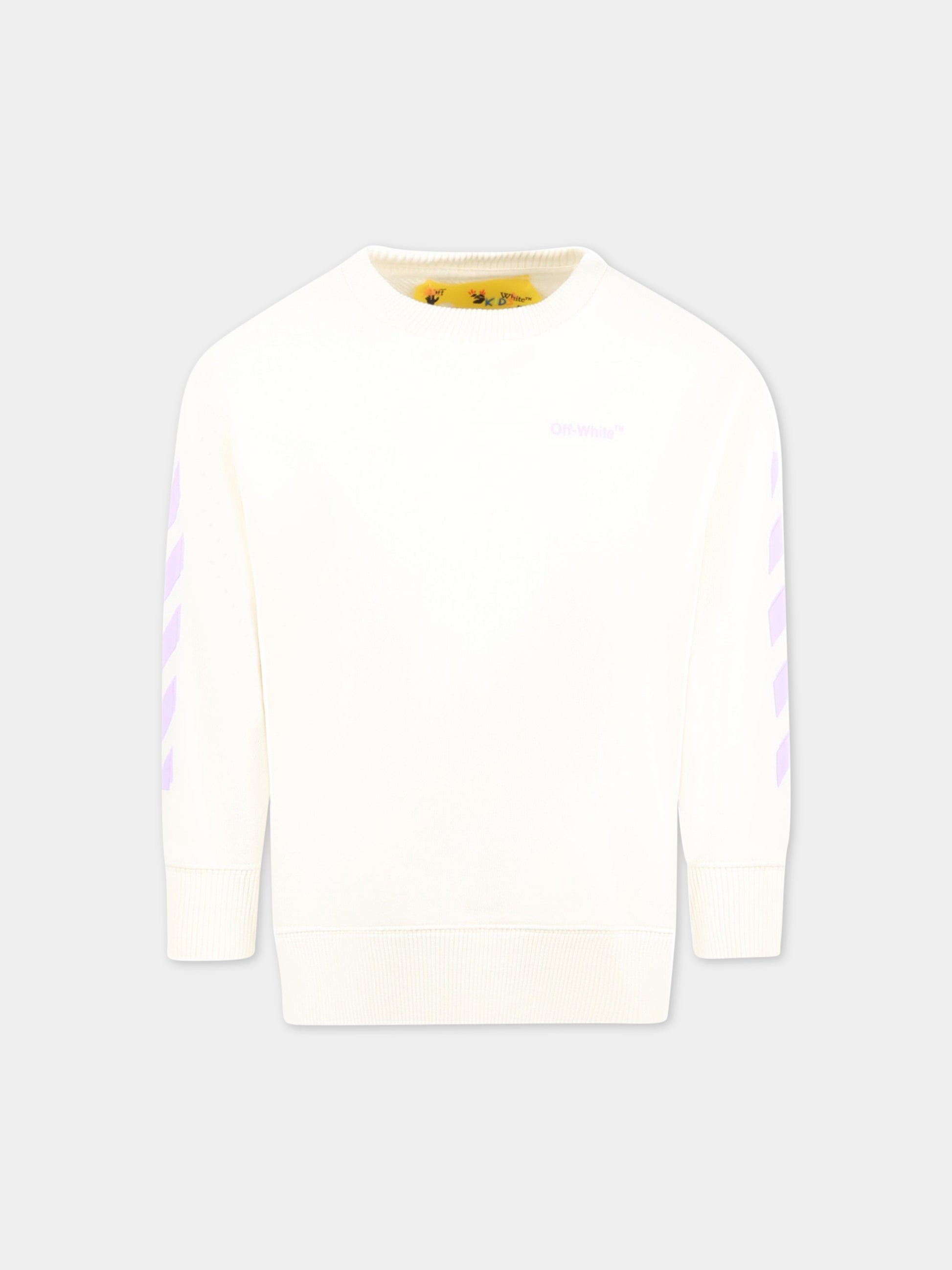 Felpa avorio per bambina con logo viola,Off White,OGBA001S23FLE0010336