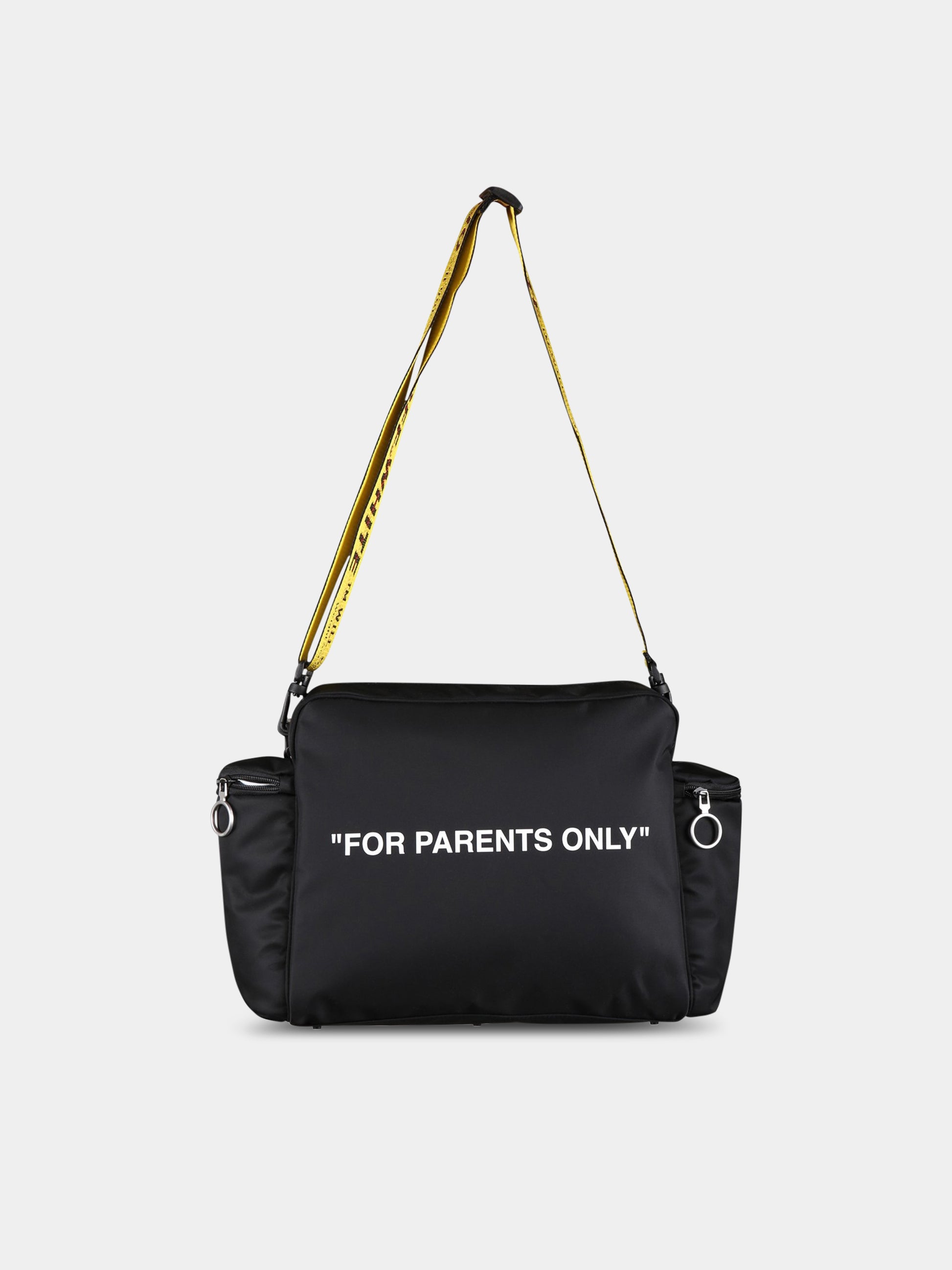 Borsa-mamma nera per neonati con scritta  For parents only ,Off White,OGXE001S23FAB0011018