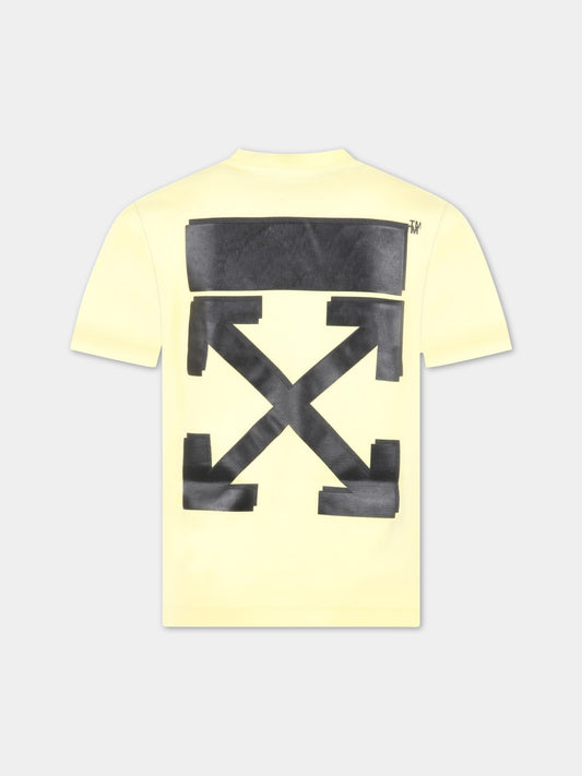 T-shirt gialla per bambino con logo nero,Off White,OBAA002S23JER0011810