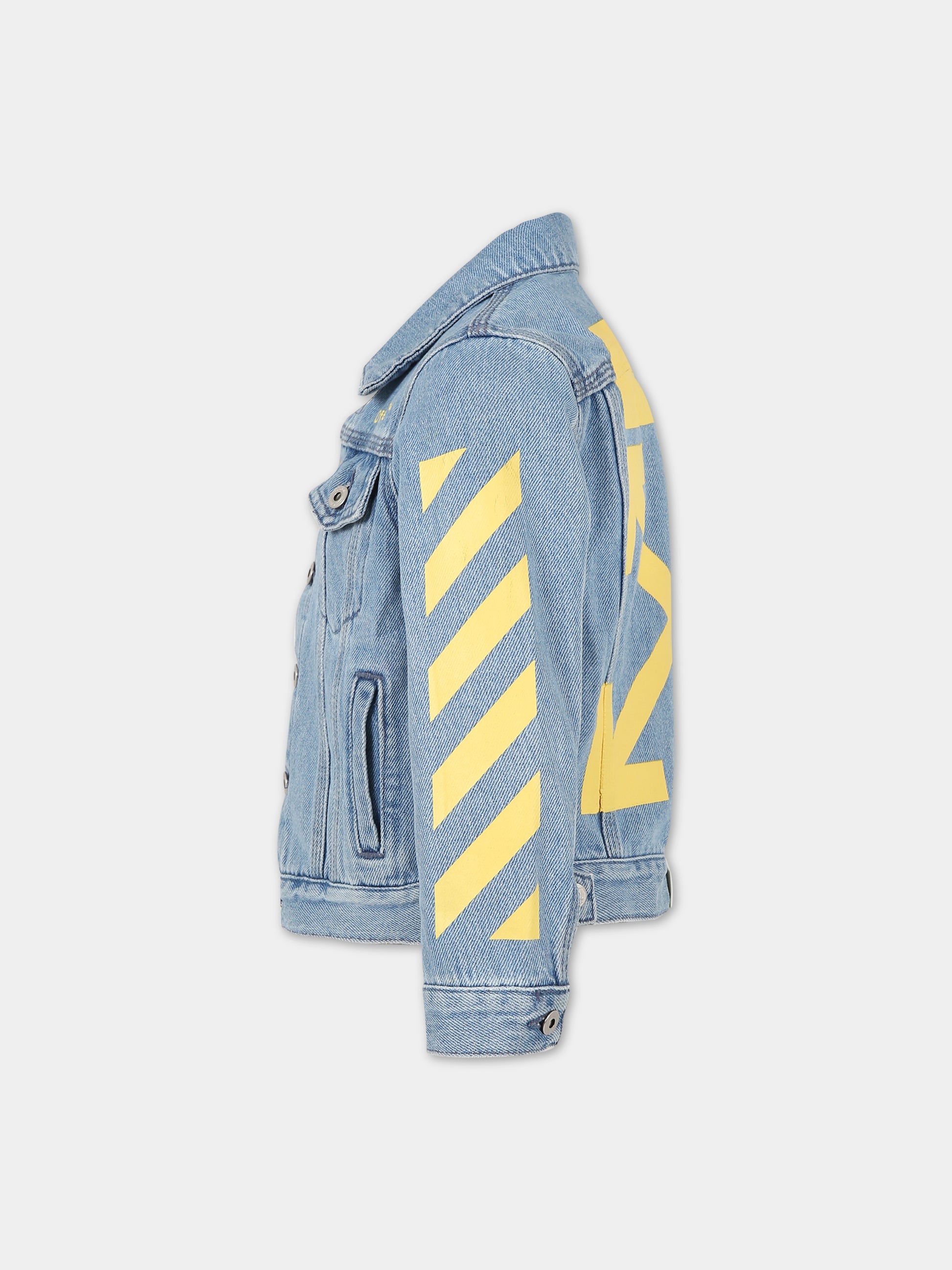 Giacca celeste per bambini con iconiche frecce e logo,Off White,OBYE001S23DEN0014418