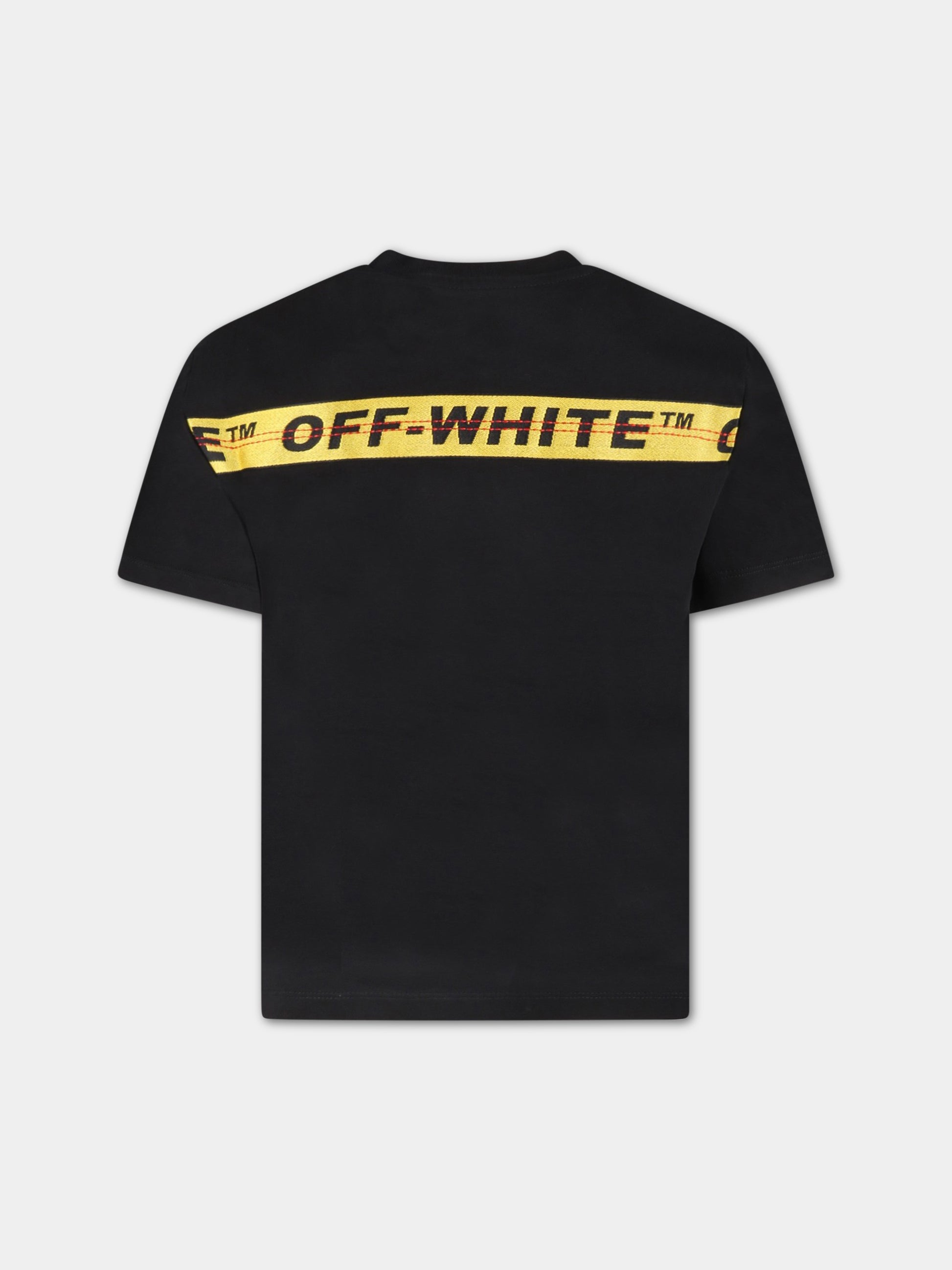 T-shirt nera per bambini con logo bianco,Off White,OBAA005C99JER0011018