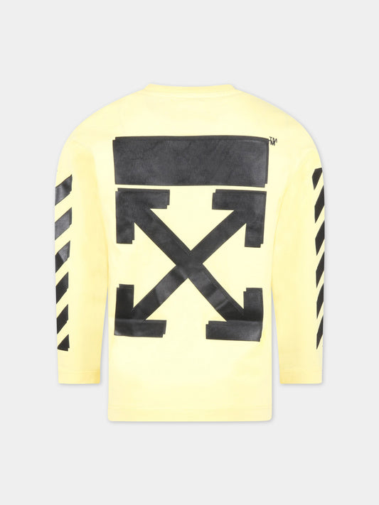 T-shirt gialla per bambino con logo nero,Off White,OBAB001S23JER0011810