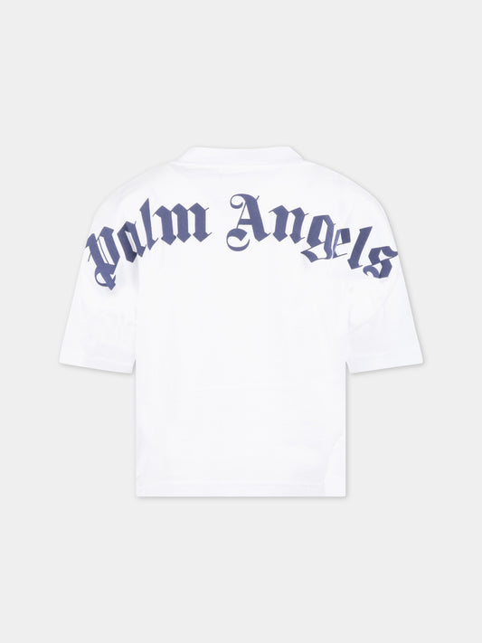 T-shirt bianca per bambino con logo blu,Palm Angels,PBAA002C99JER0010146