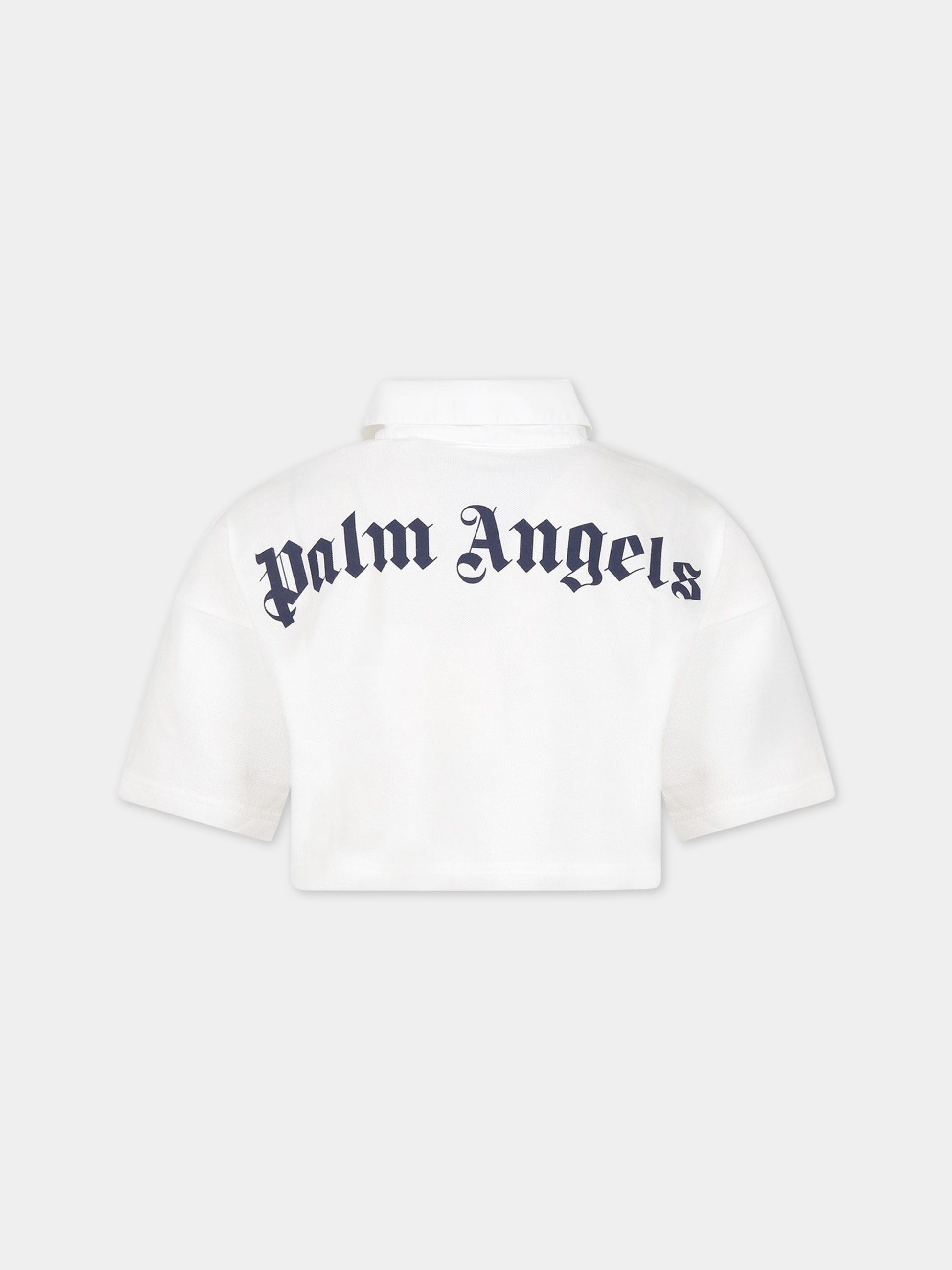 Polo bianca per bambina con logo e patch,Palm Angels,PGGA012S23JER0010110
