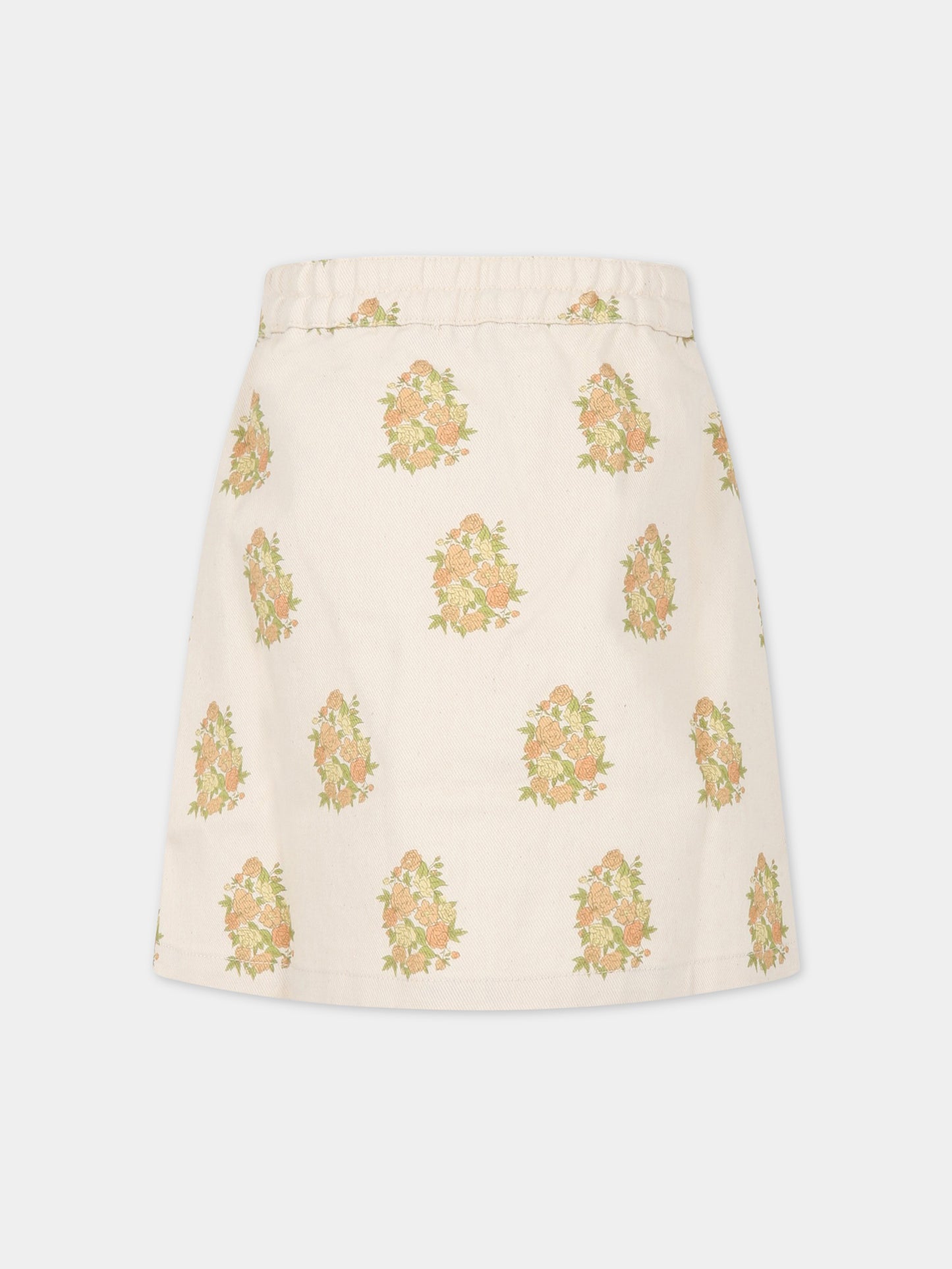 Gonna avorio per bambina con fiori all-over e con logo,The New Society,S23 K DN04 LORETTA