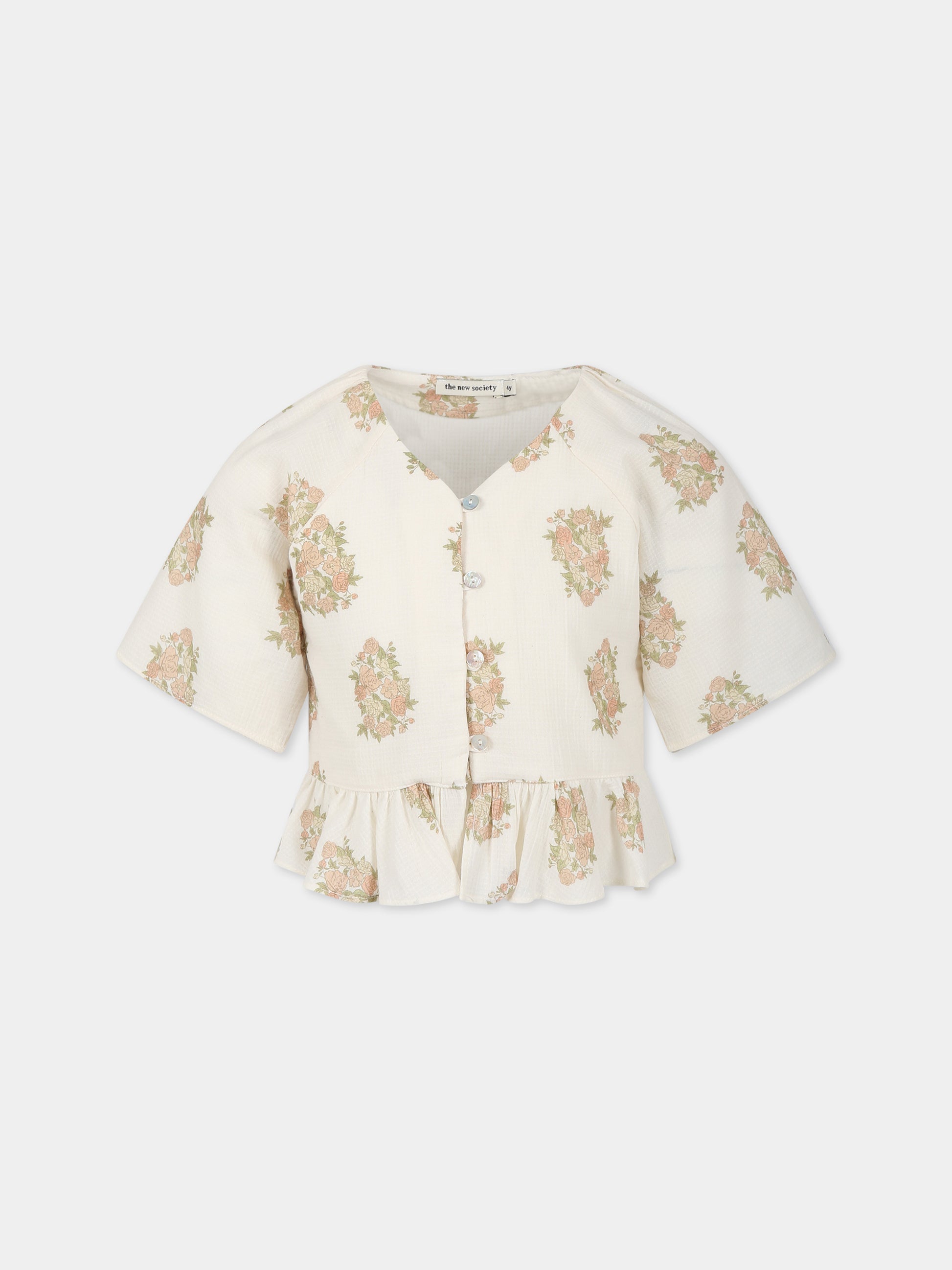 Camicia avorio per bambina con stampa fiori,The New Society,S23 K WV07 LORETTA