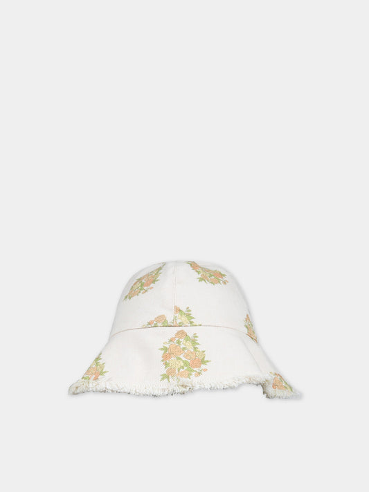 Cappello avorio per bambina con fiori e logo,The New Society,S23 ACC DN02 LORETTA