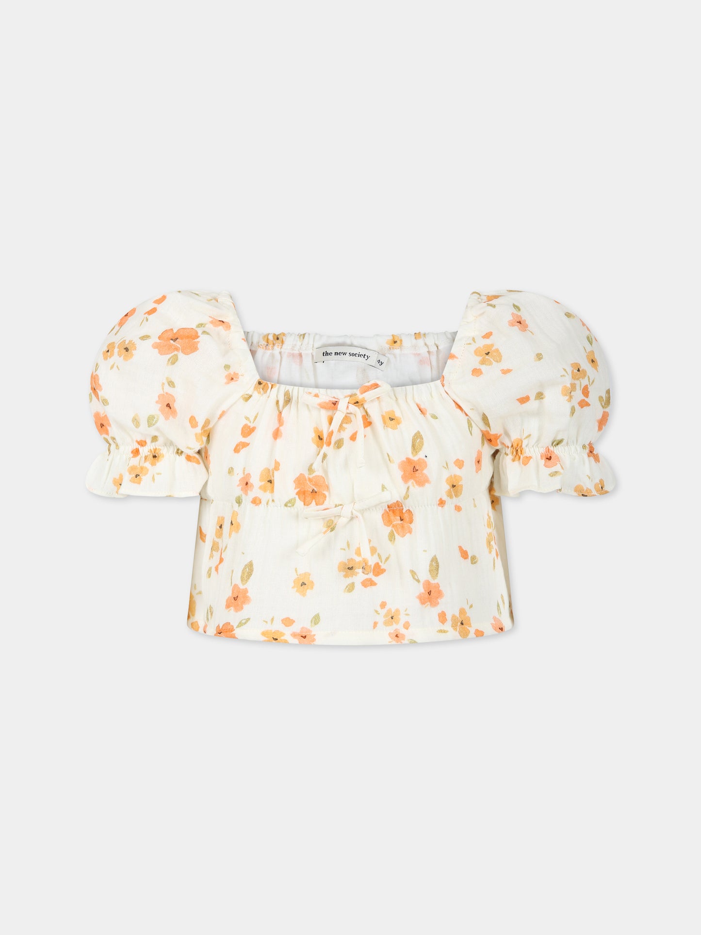 T-shirt avorio per bambina con stampa fiori,The New Society,S23 K WV010 FIORELLA