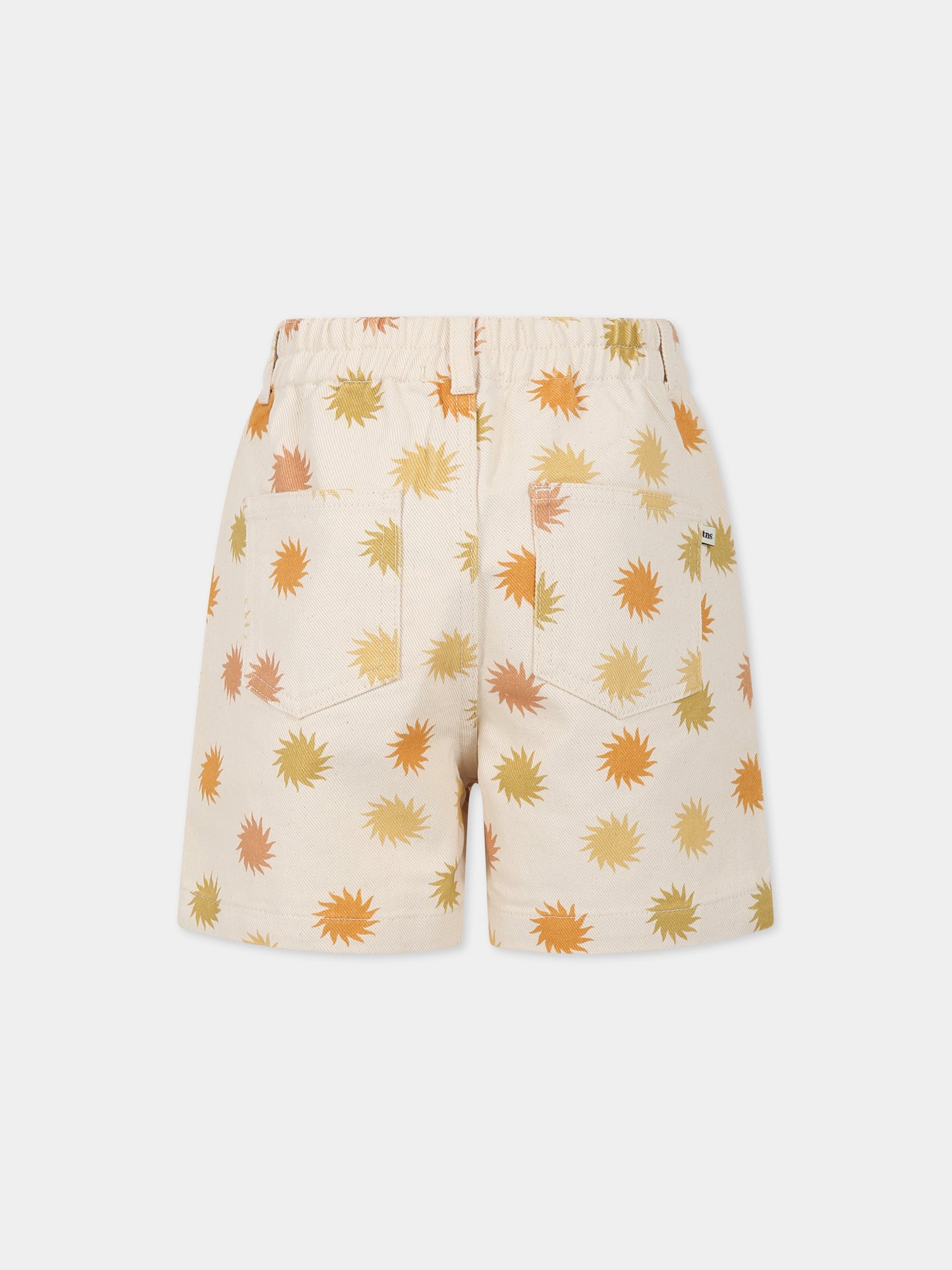 Shorts beige per bambini con stampa sole,The New Society,S23 K DN07 TRAMONTO