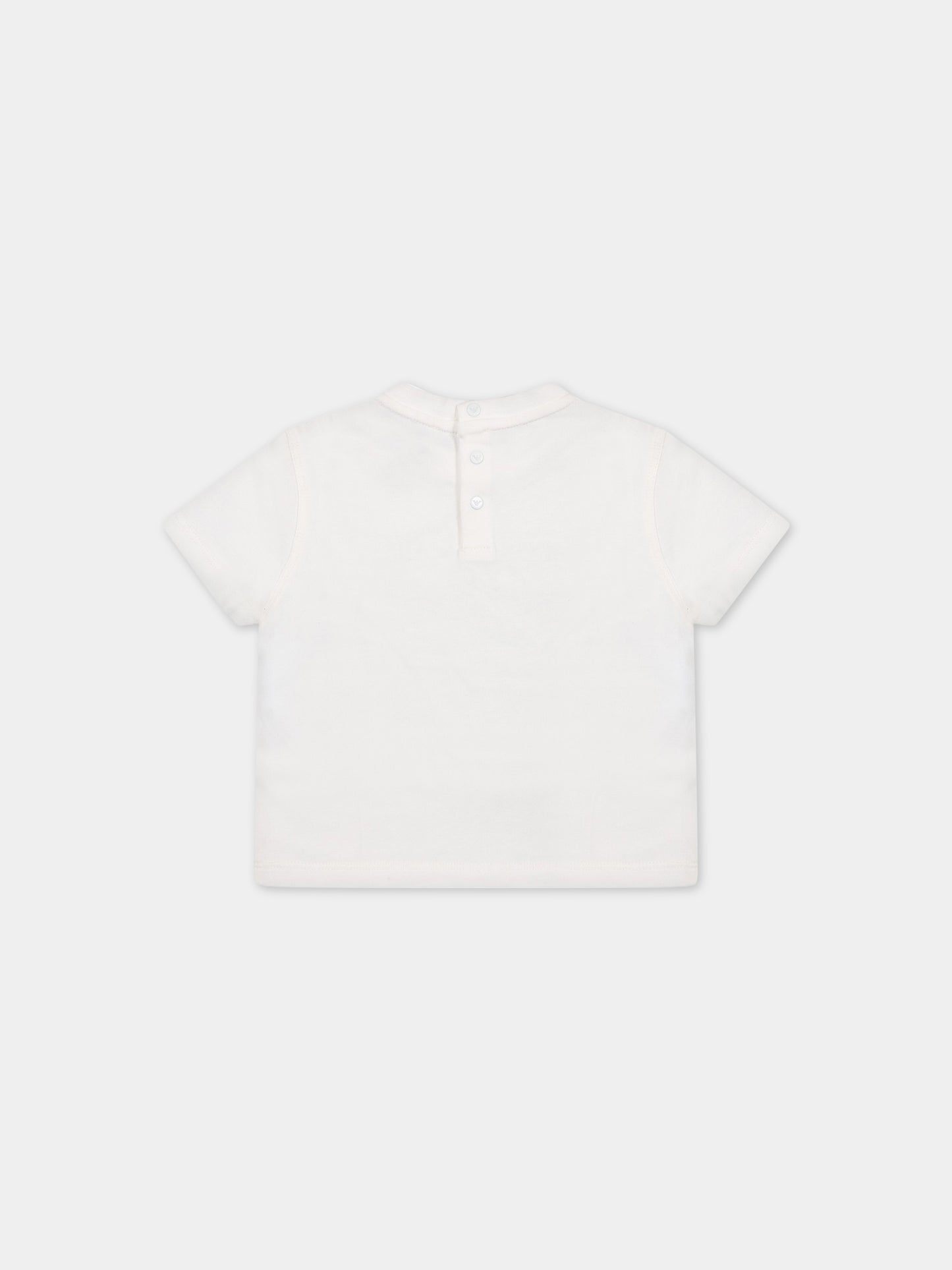 T-shirt bianca per neonato con iconico aquilotto,Armani Junior,3RHTJM 1JWZZ 0101