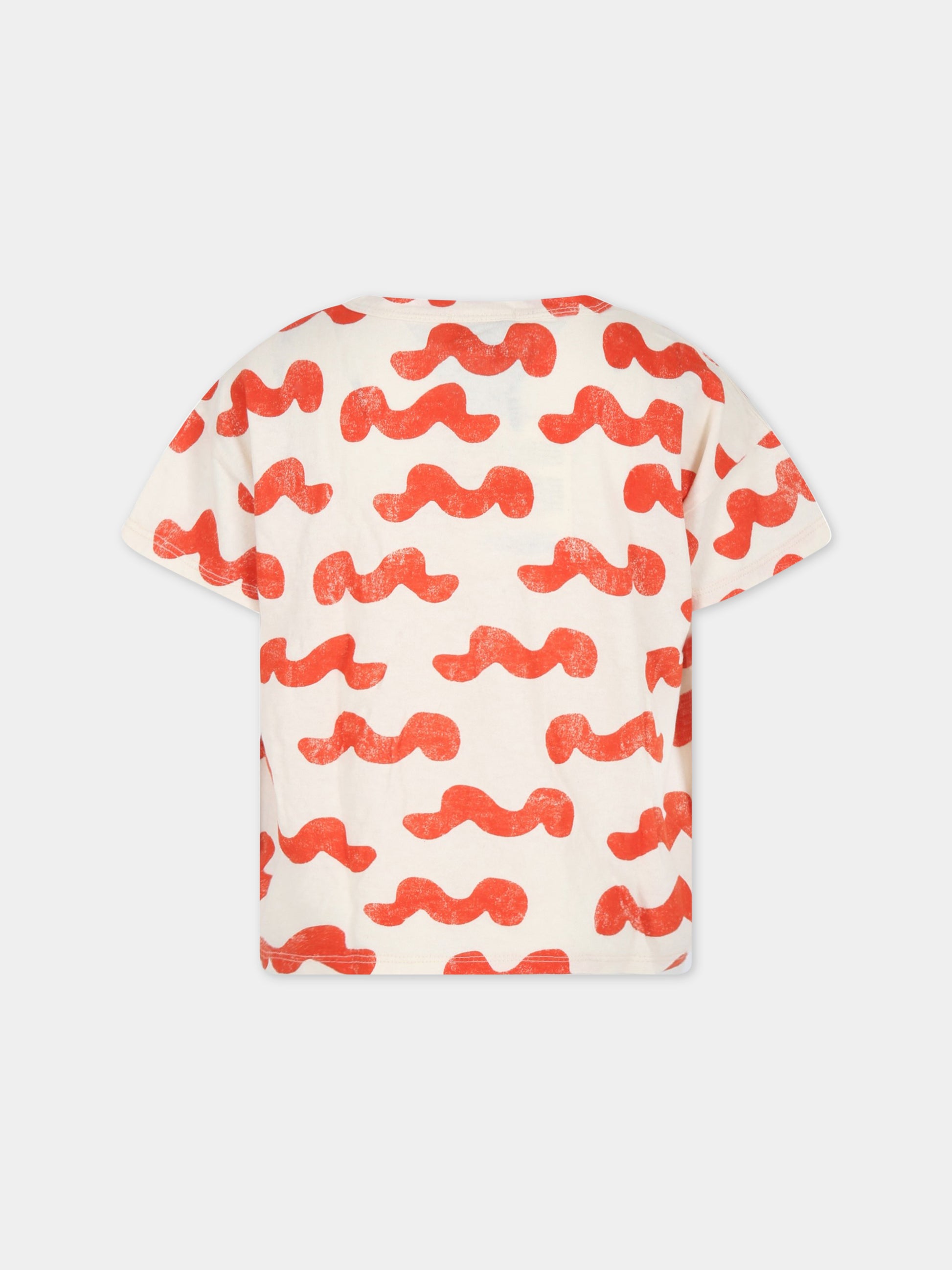 T-shirt avorio per bambino con logo e onde,Bobo Choses,123AC011