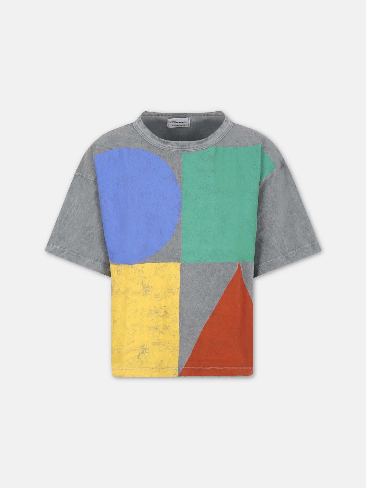 T-shirt grigia per bambino con forme geometriche,Bobo Choses,123AC014