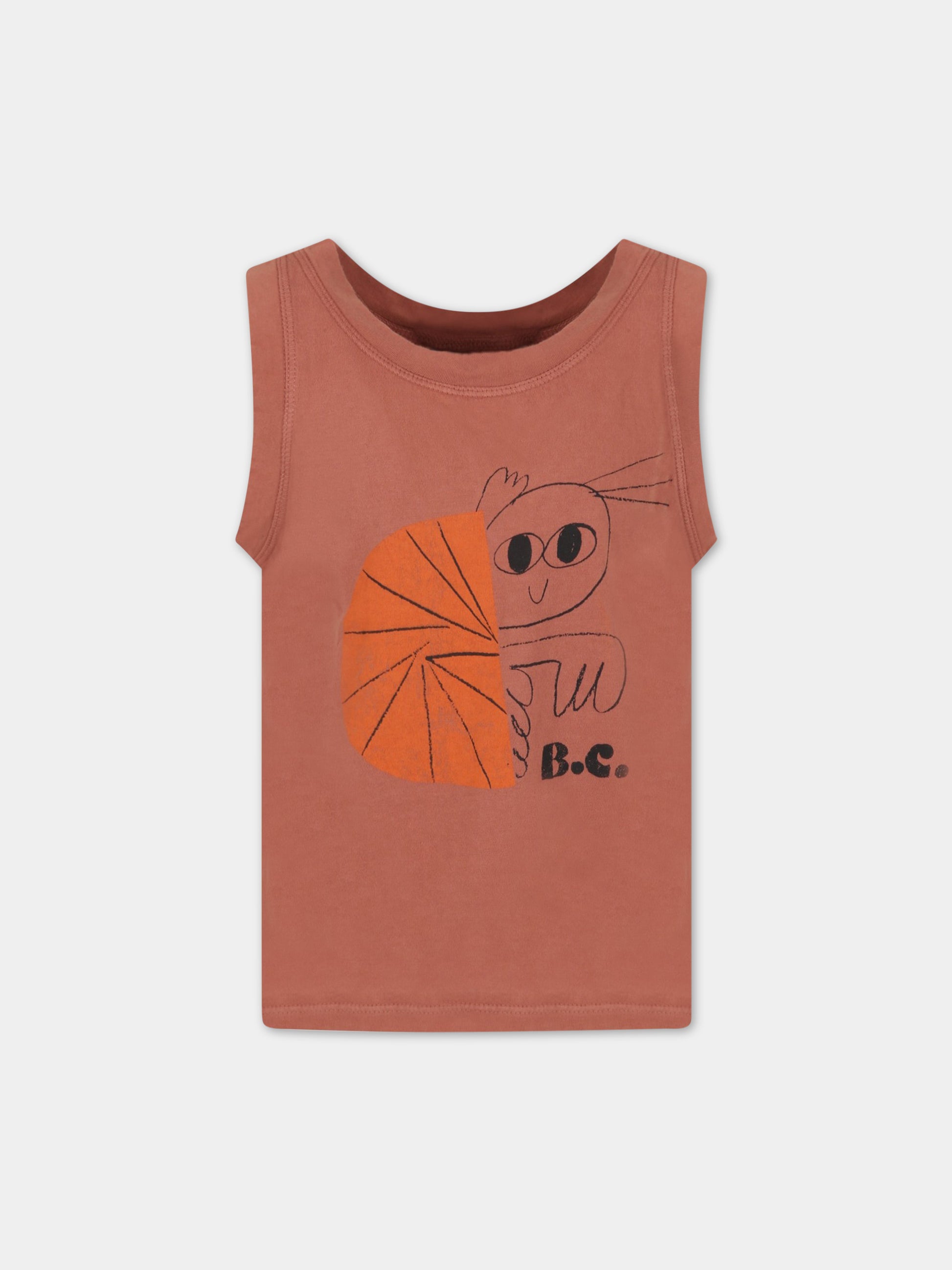 Canotta marrone per bambina con paguro e logo,Bobo Choses,123AC025