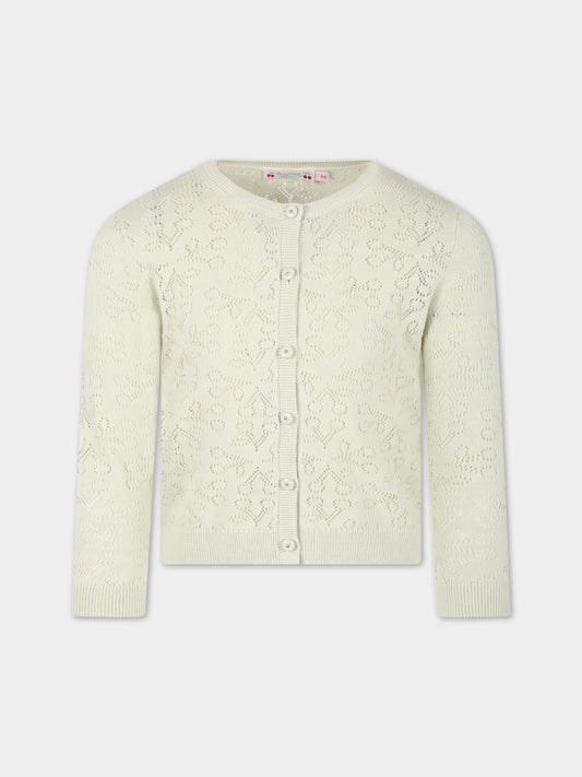 Cardigan verde per bambina con iconiche ciliegie all-over,Bonpoint,S03GCAK00107 045D