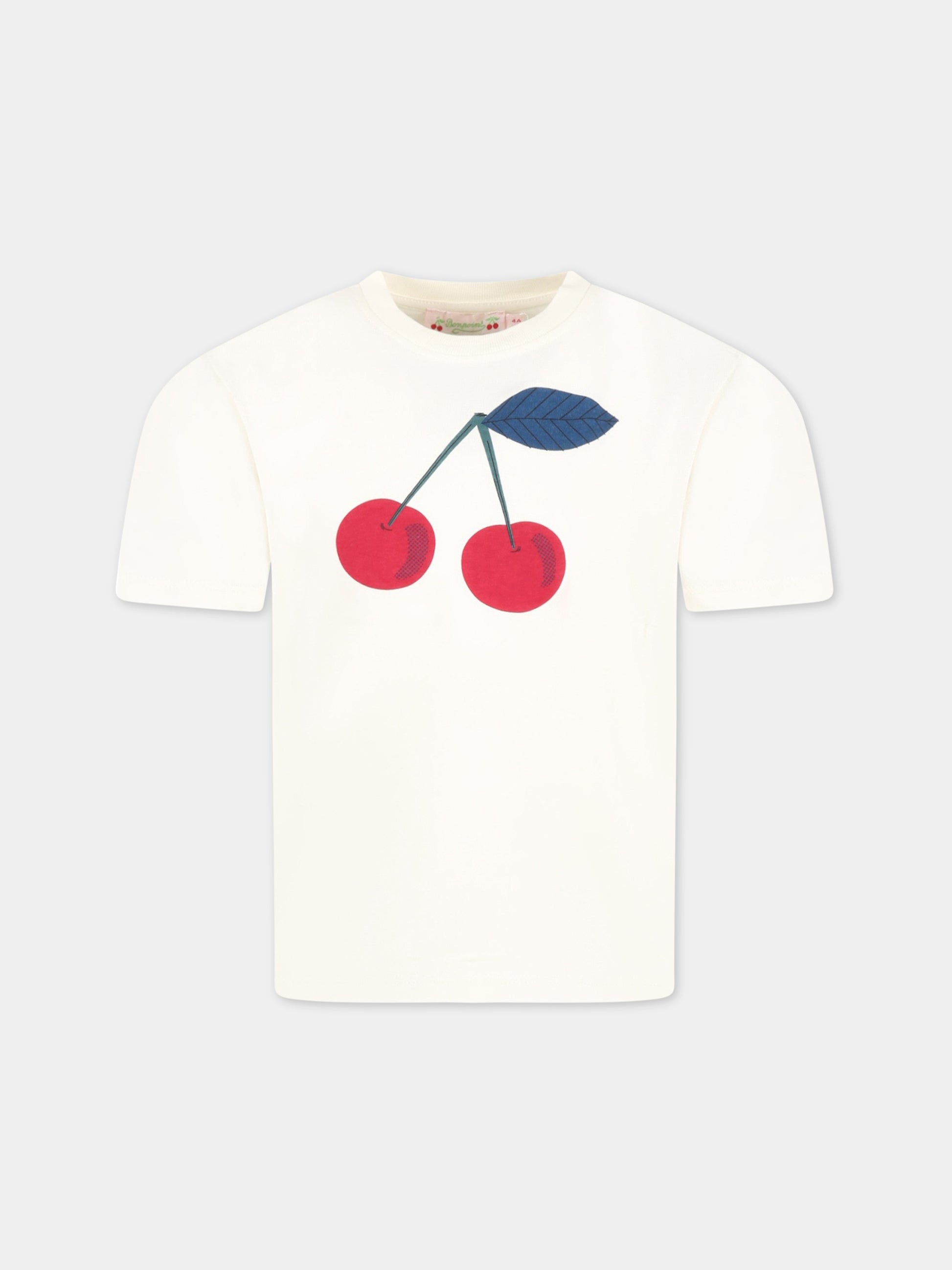 T-shirt avorio per bambina con ciliegie,Bonpoint,S03GTSK00014 102