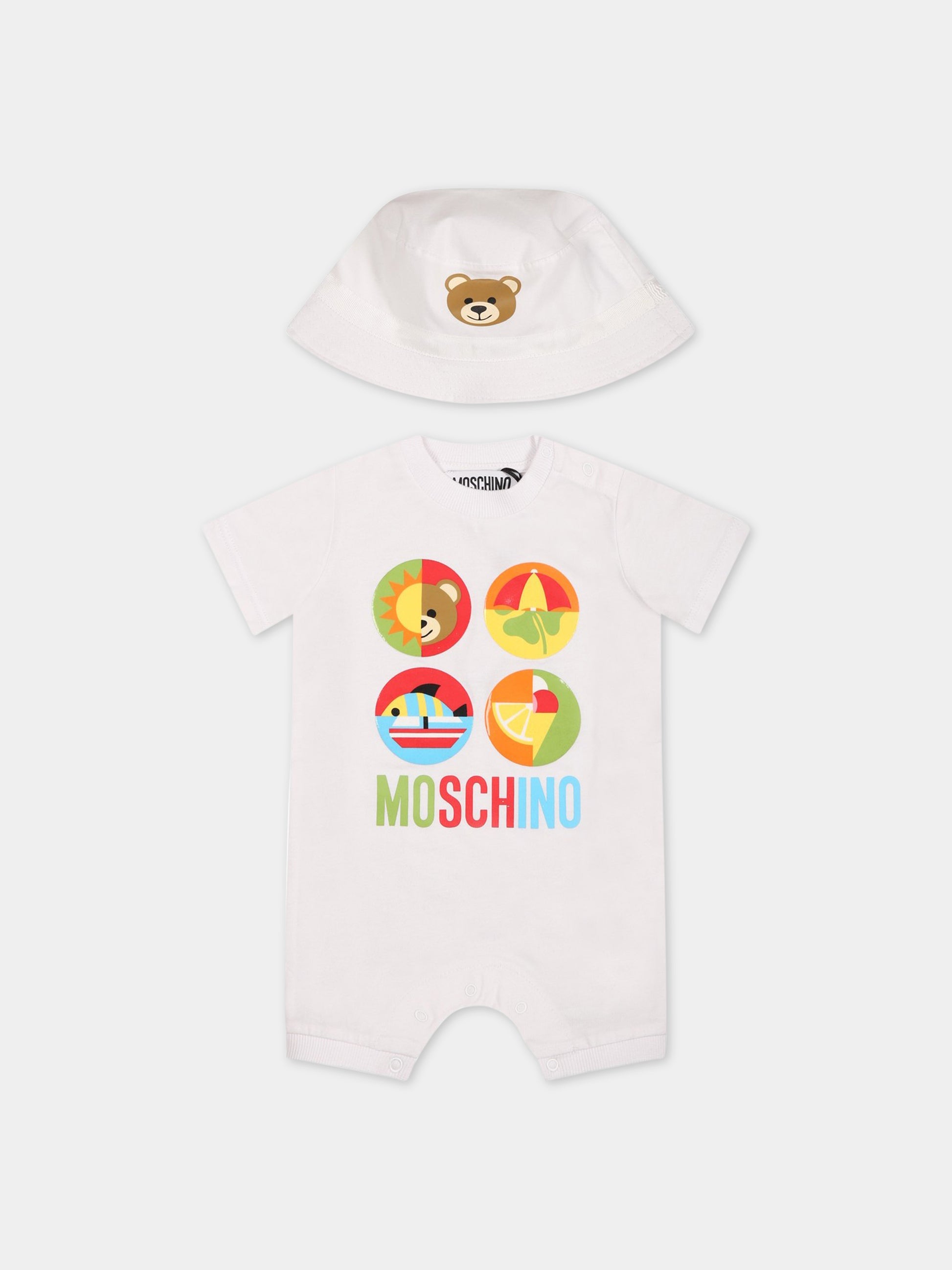 Set bianco per neonati con stampa e Teddy Bear,Moschino Kids,MUY04T LAA24 BIANCO OT