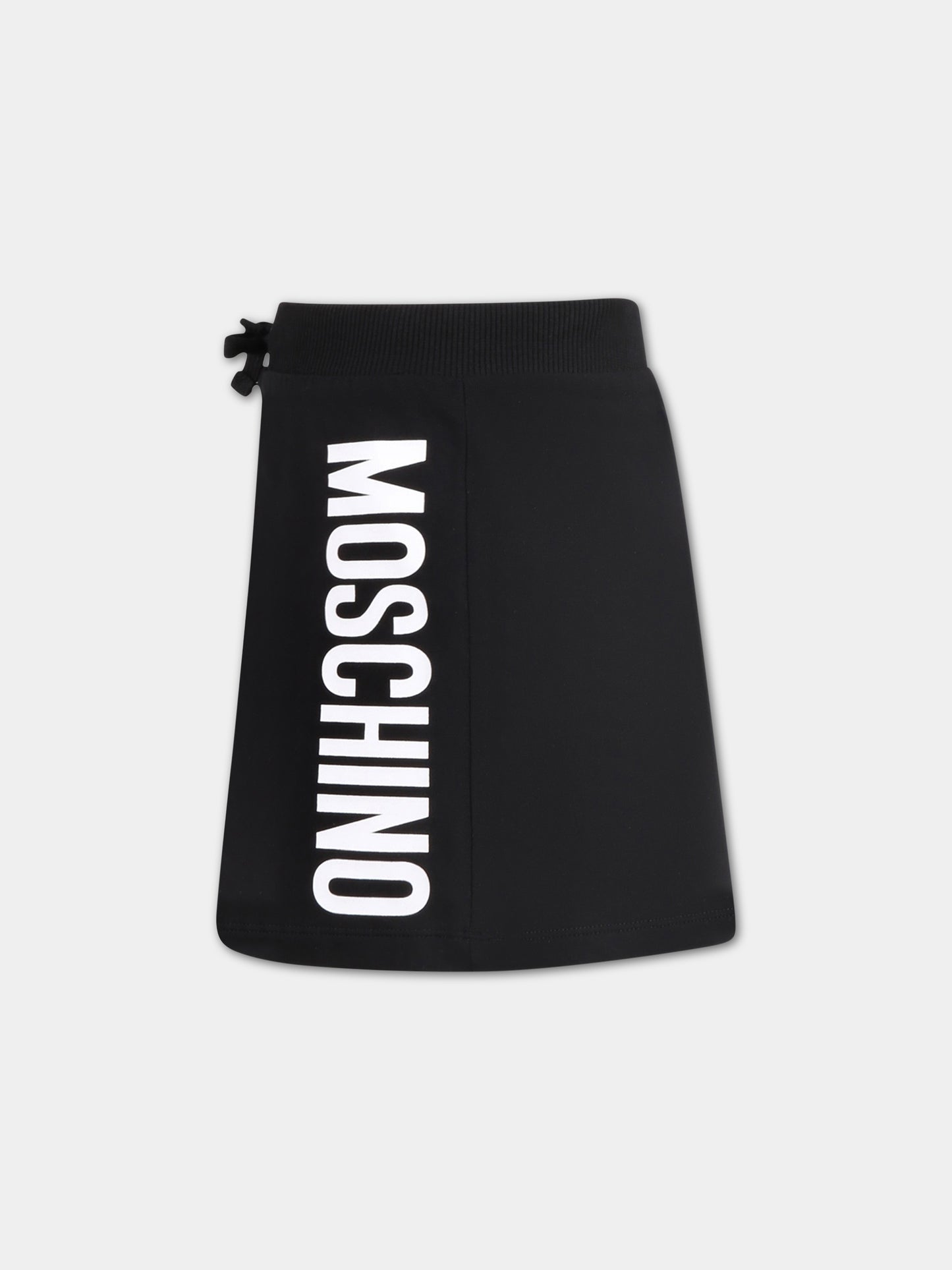 Gonna nera per bambina con logo bianco,Moschino Kids,HCJ01P LDA27 60100