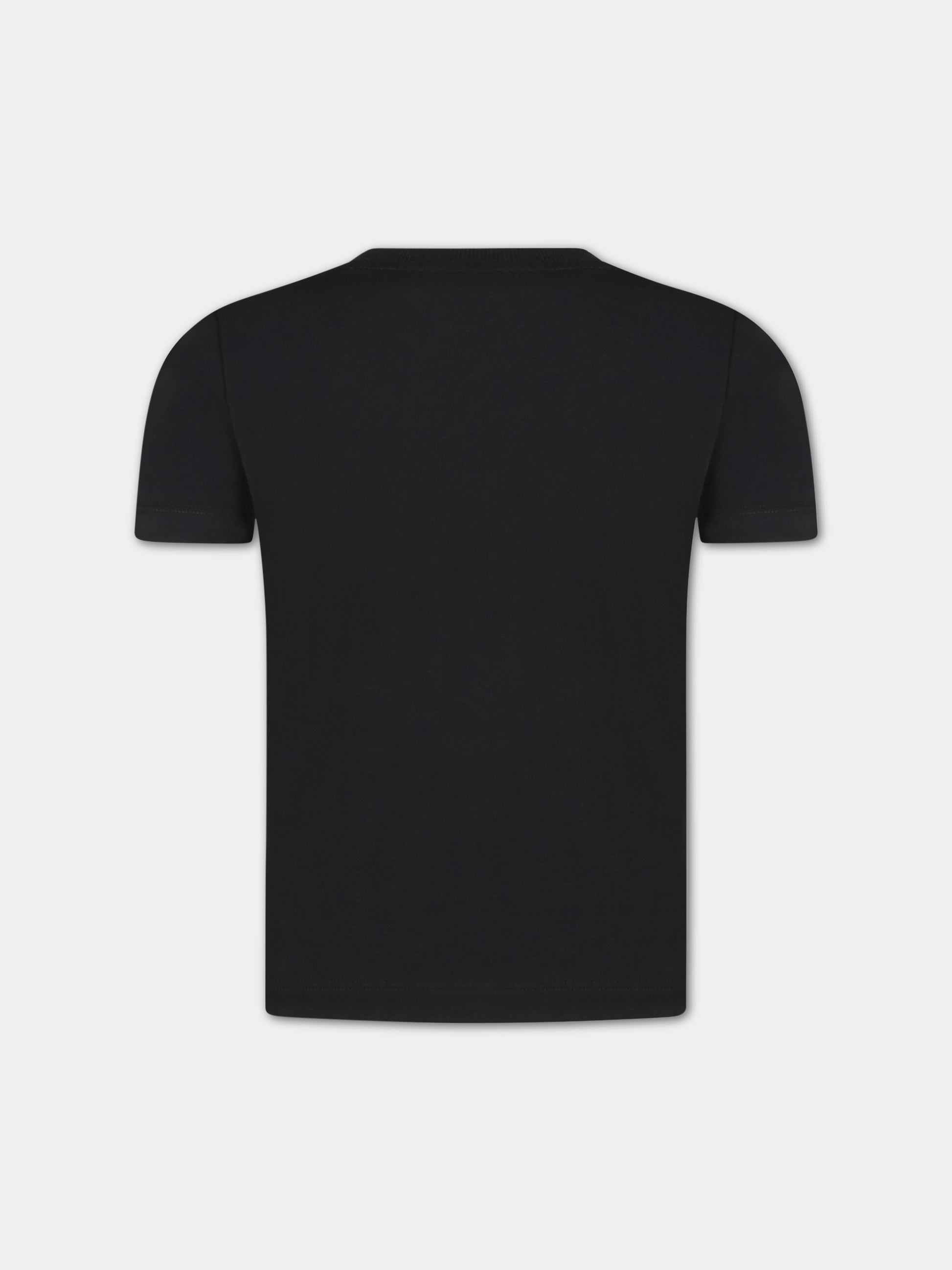 T-shirt nera per bambini con tre Teddy Bear e logo,Moschino Kids,HUM04B LAA23 60100