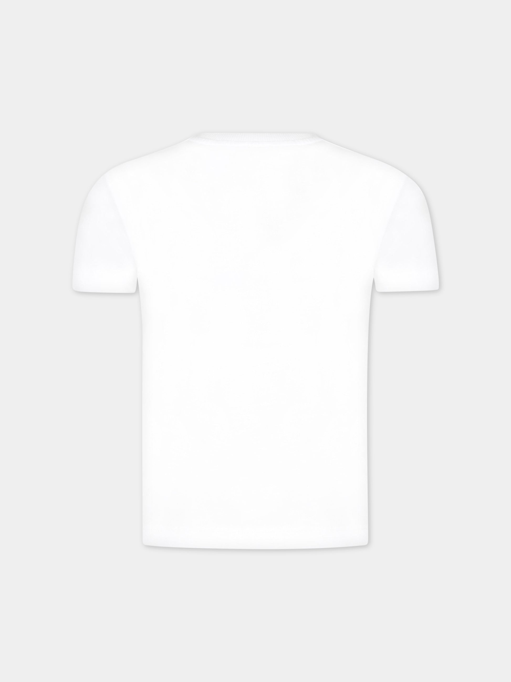 T-shirt bianca per bambini con tre Teddy Bear e logo,Moschino Kids,HUM04B LAA23 10101