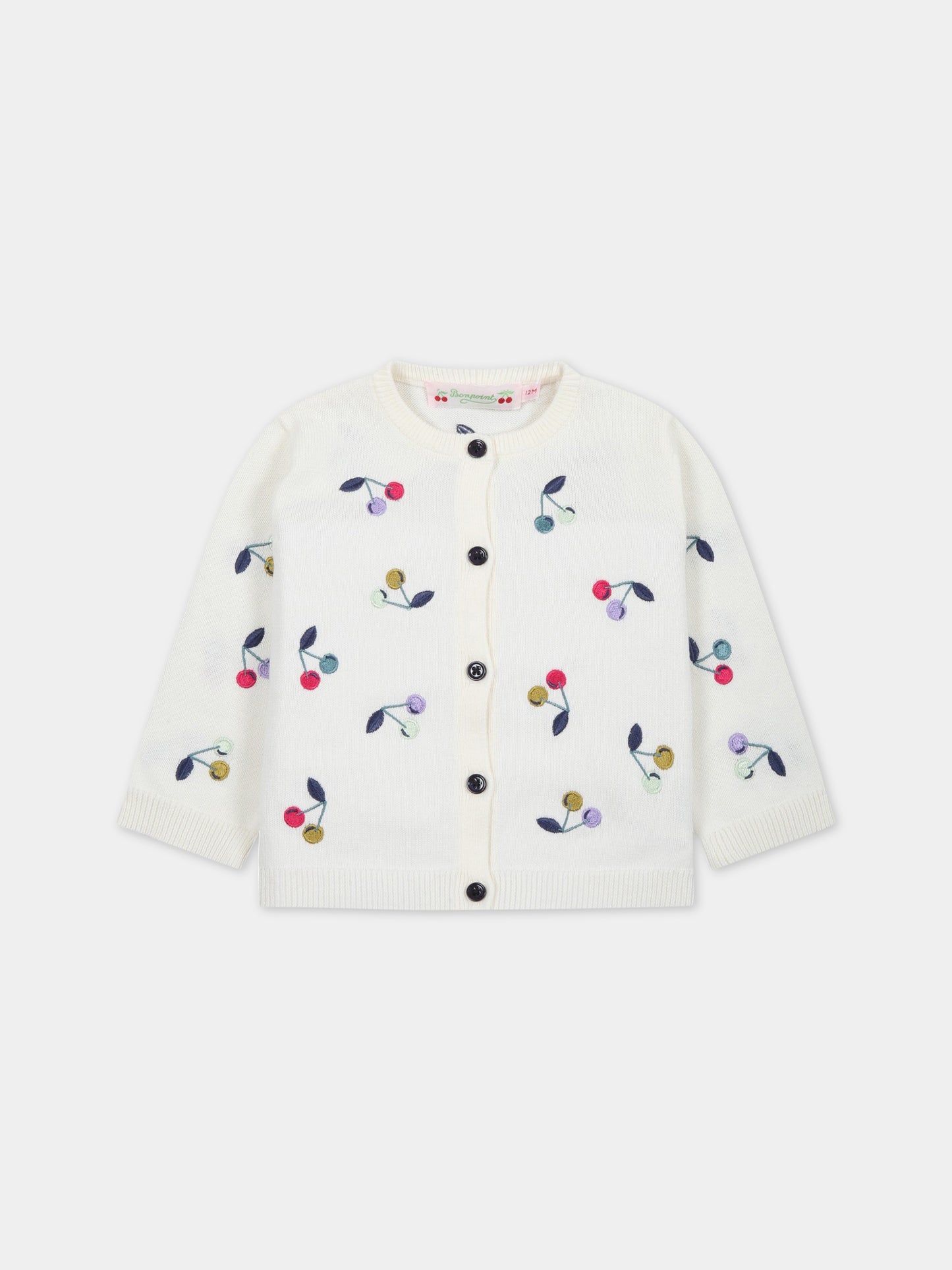 Cardigan bianco per bambina con ciliegie multicolor all-over,Bonpoint,S03XCAK00003 180