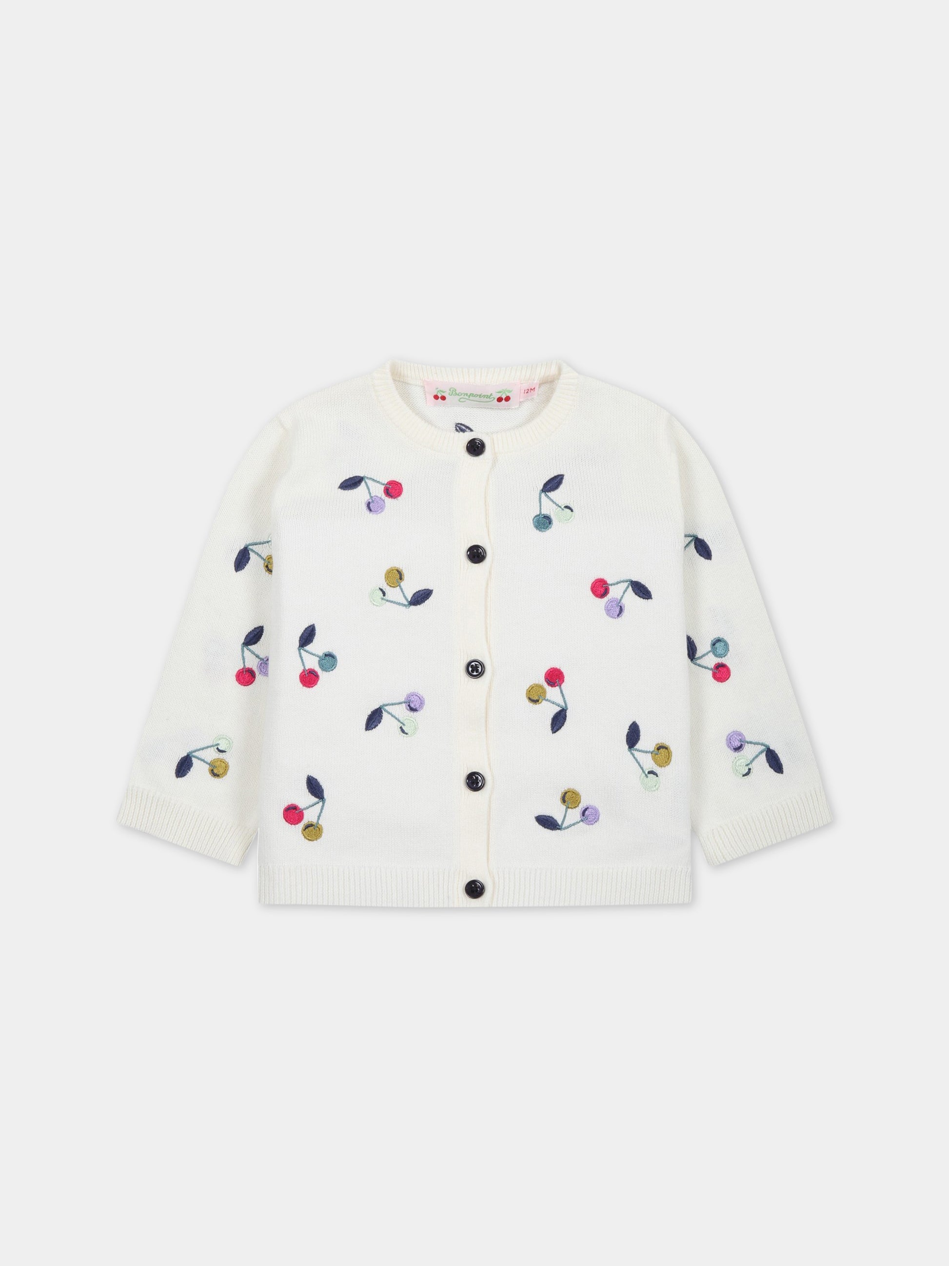 Cardigan bianco per bambina con ciliegie multicolor all-over,Bonpoint,S03XCAK00003 180