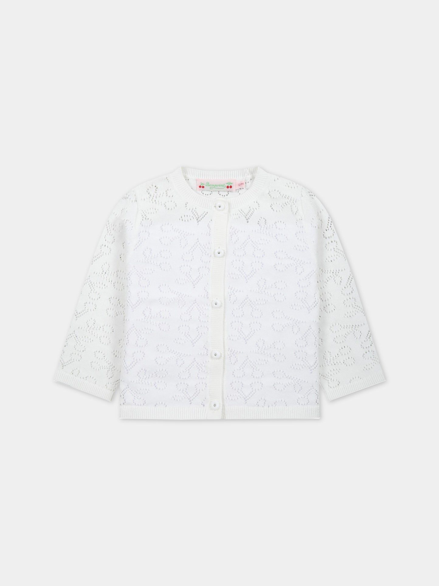 Cardigan avorio per neonata con iconiche ciliegie all-over,Bonpoint,S03XCAK00103 003
