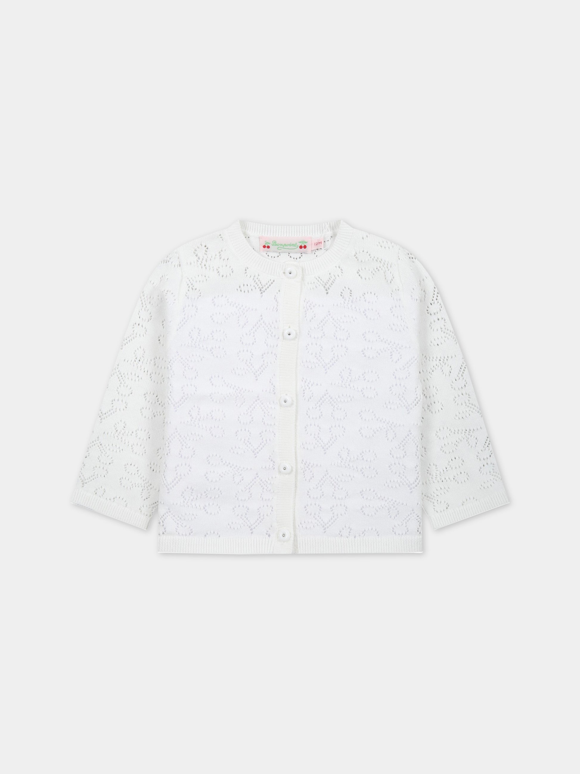 Cardigan avorio per neonata con iconiche ciliegie all-over,Bonpoint,S03XCAK00103 003
