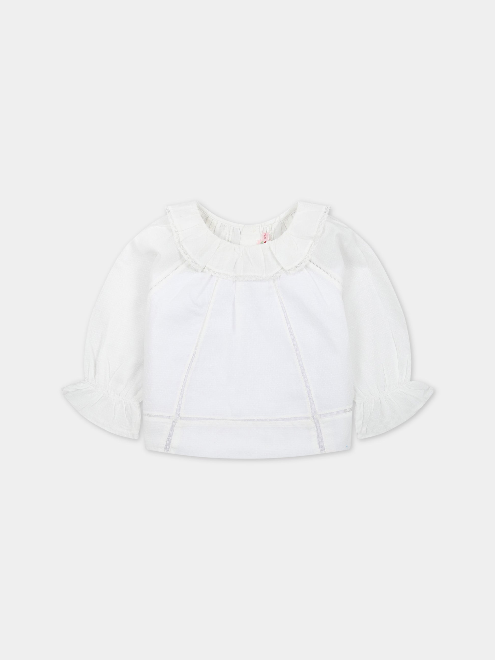 Camicia bianca per neonata con rouches e pizzo,Bonpoint,S03XBLW00010 002