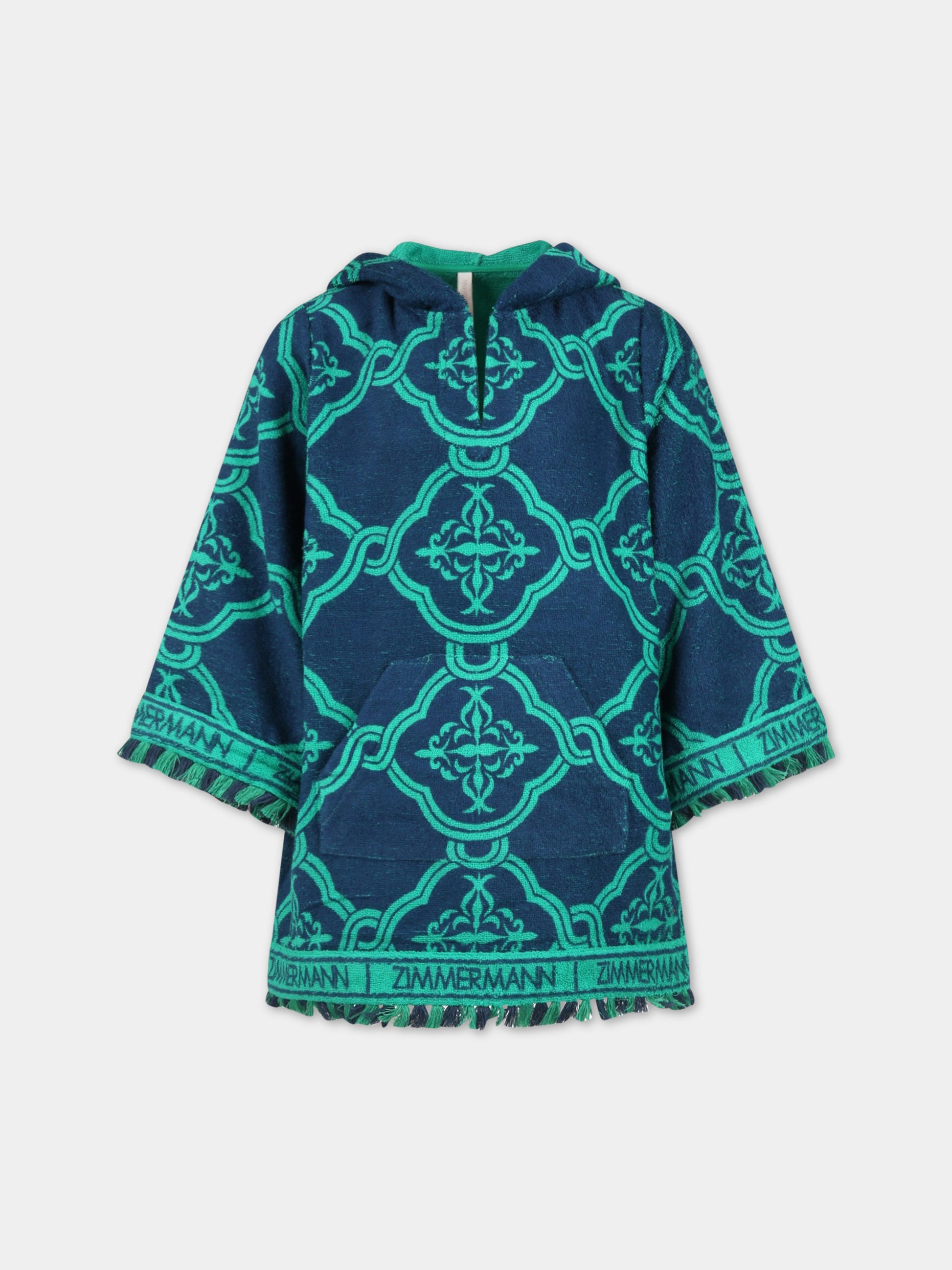 Vestito blu per bambina con stampa verde e logo,Zimmermann,5490DTIG BLGN