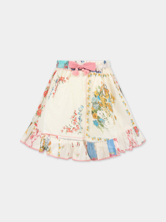 Gonna avorio per bambina con stampa floreale,Zimmermann,1779SCLO PPAF