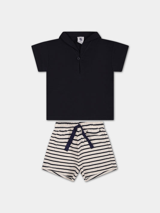 Completo multicoor per neonato con logo,Petit Bateau,A076K SMOKING/MONTELIMAR