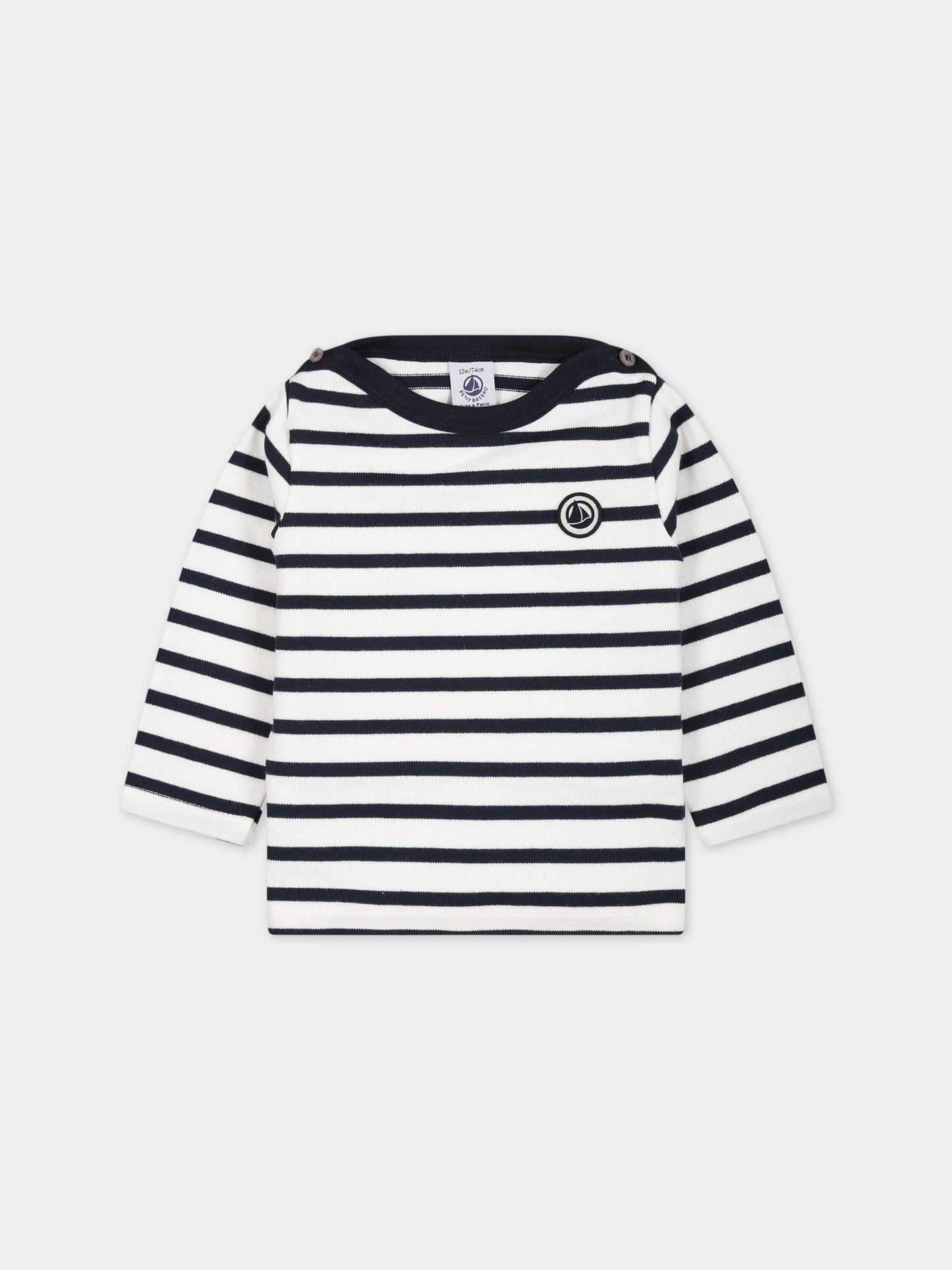 T-shirt multicolor per neonati con patch logo,Petit Bateau,A01ST MARSHMALLOW/SMOKING
