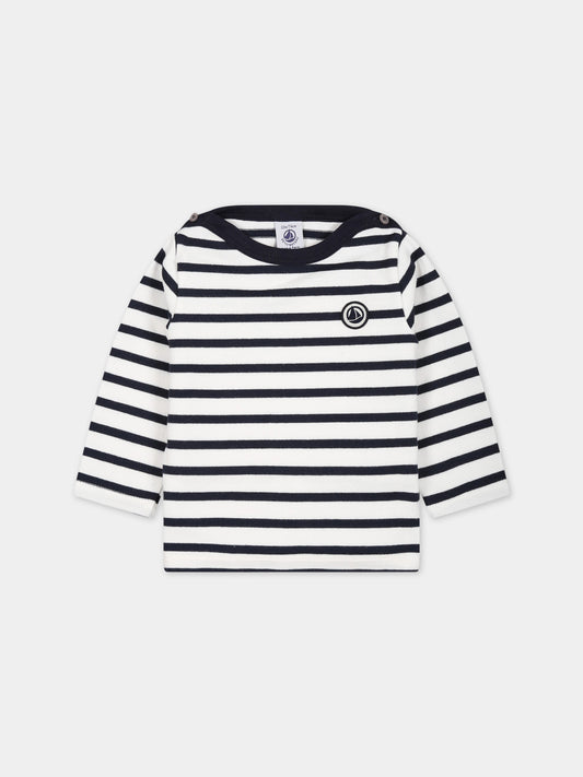 T-shirt multicolor per neonati con patch logo,Petit Bateau,A01ST MARSHMALLOW/SMOKING