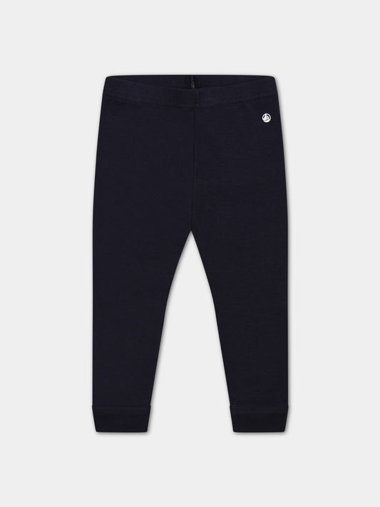 Leggins blu per neonata con logo,Petit Bateau,A05WB SMOKING